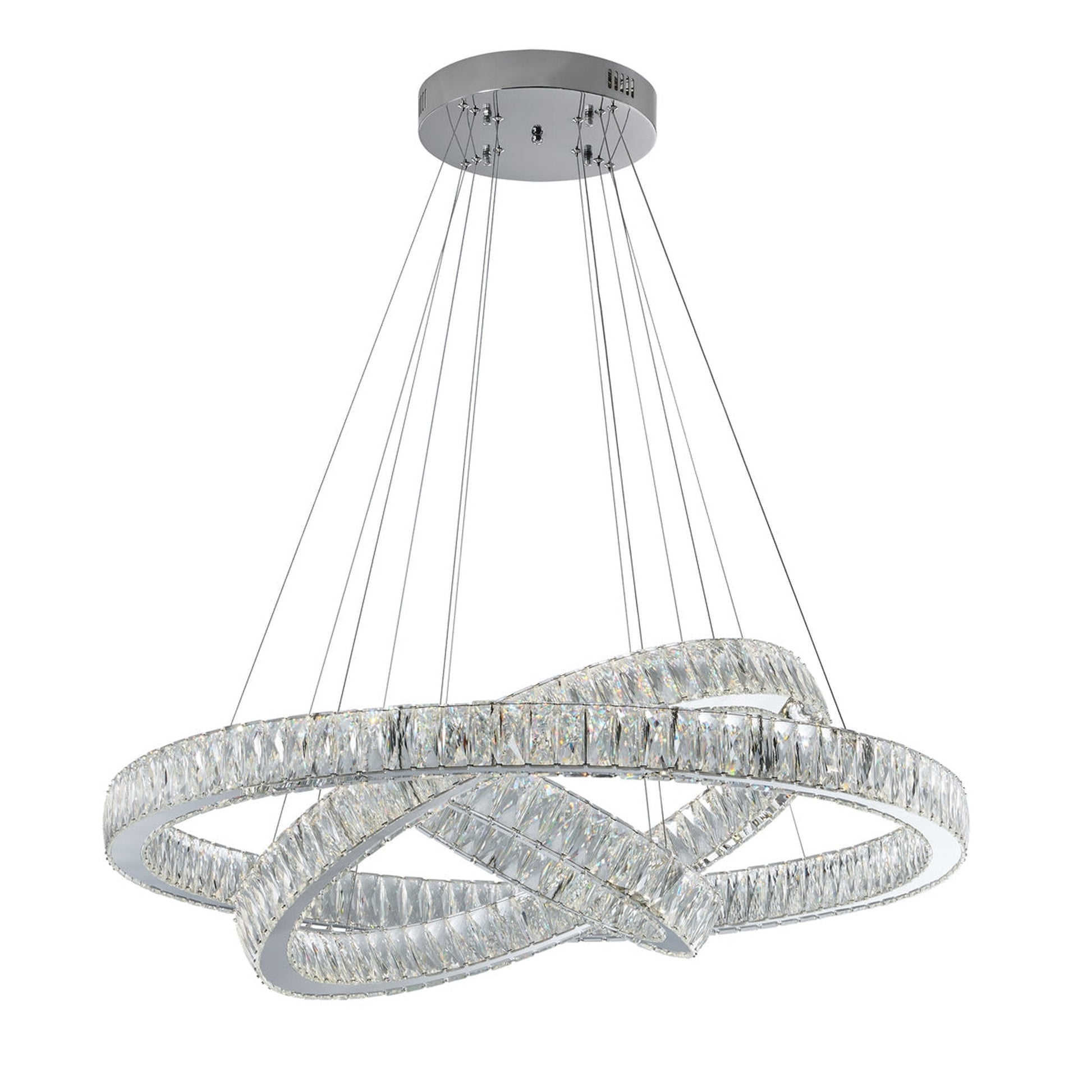 Finesse Decor Crystal Elegance 41" Chrome Finish 3-Light LED Chandelier