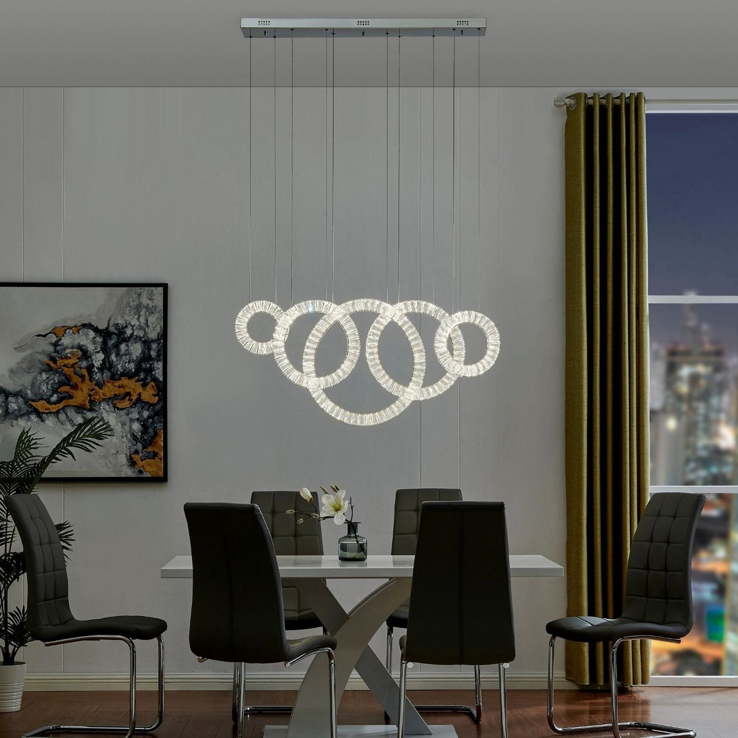 Finesse Decor Crystal Progression 8" Chrome Finish 5-Light Hoop LED Chandelier