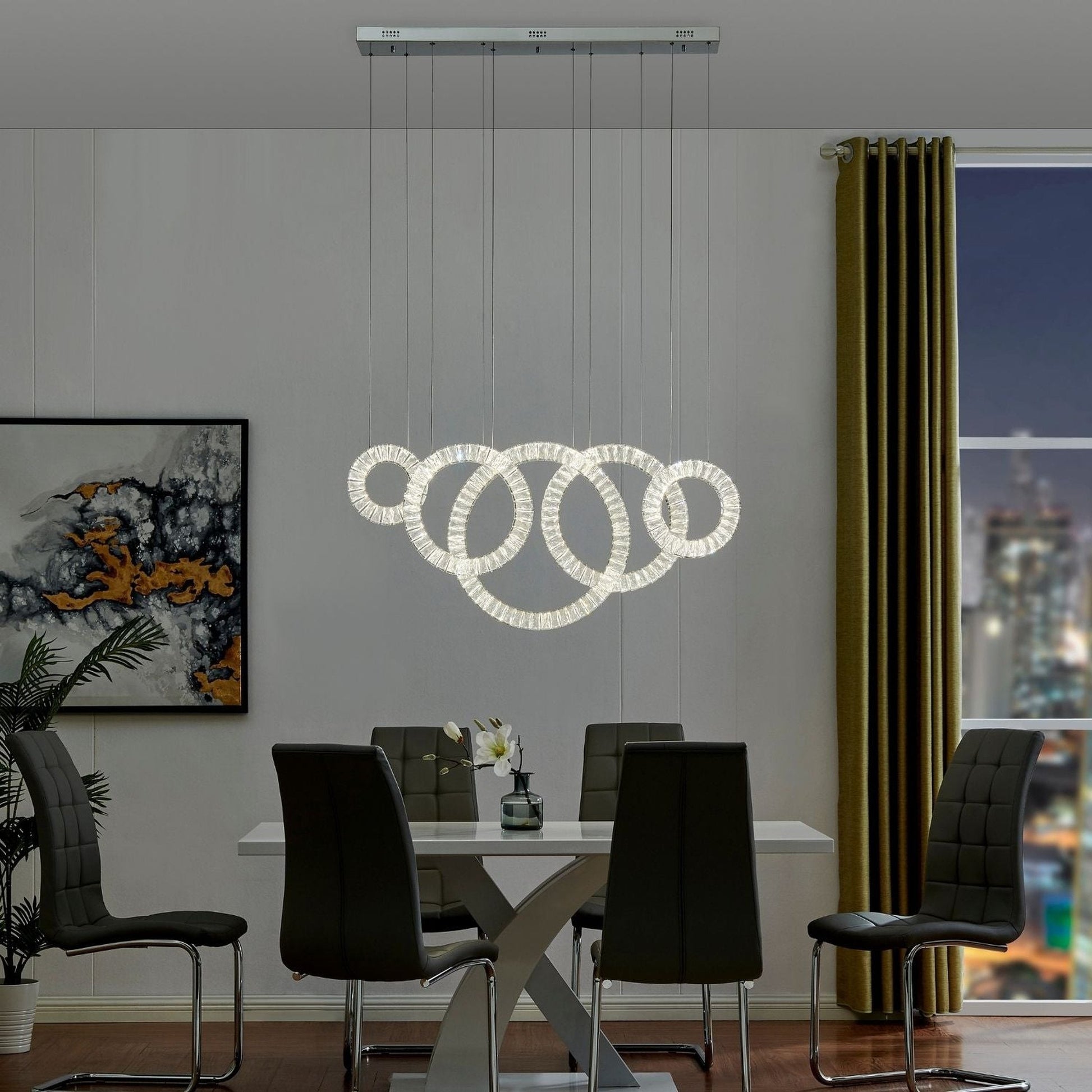 Finesse Decor Crystal Progression 8" Chrome Finish 5-Light Hoop LED Chandelier