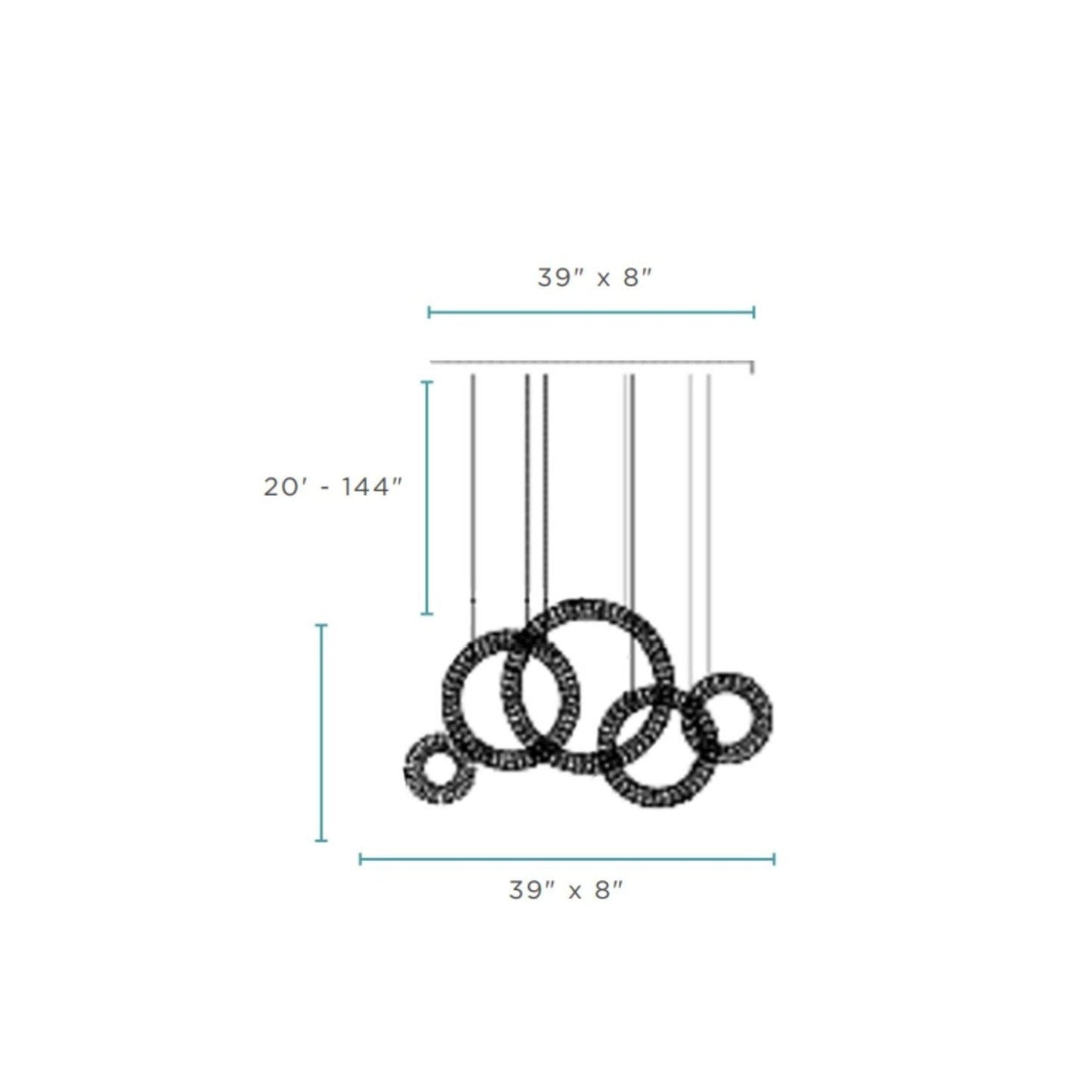 Finesse Decor Crystal Progression 8" Chrome Finish 5-Light Hoop LED Chandelier