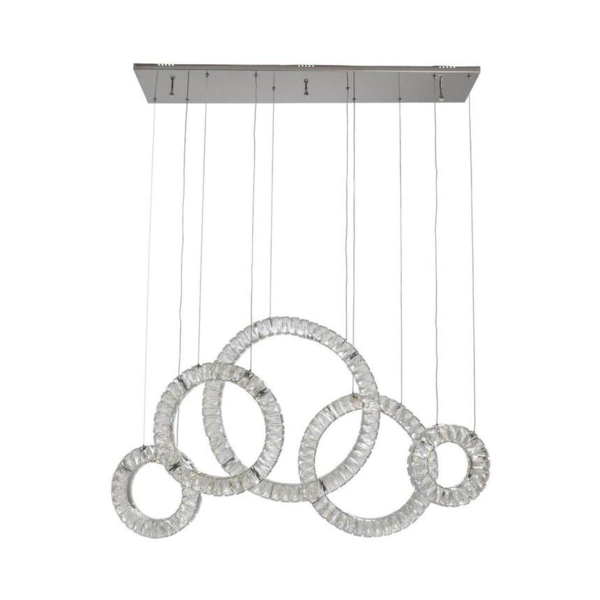 Finesse Decor Crystal Progression 8" Chrome Finish 5-Light Hoop LED Chandelier
