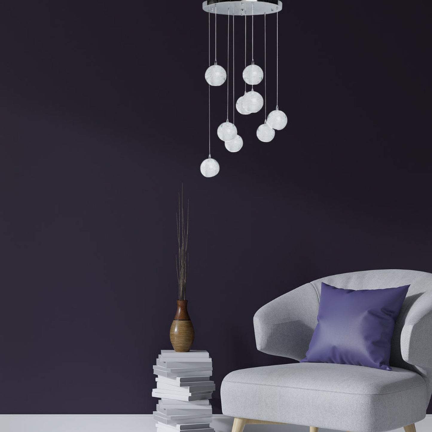 Finesse Decor Crystal Sphere 18" Chrome Finish 9-Light LED Round Canopy Chandelier