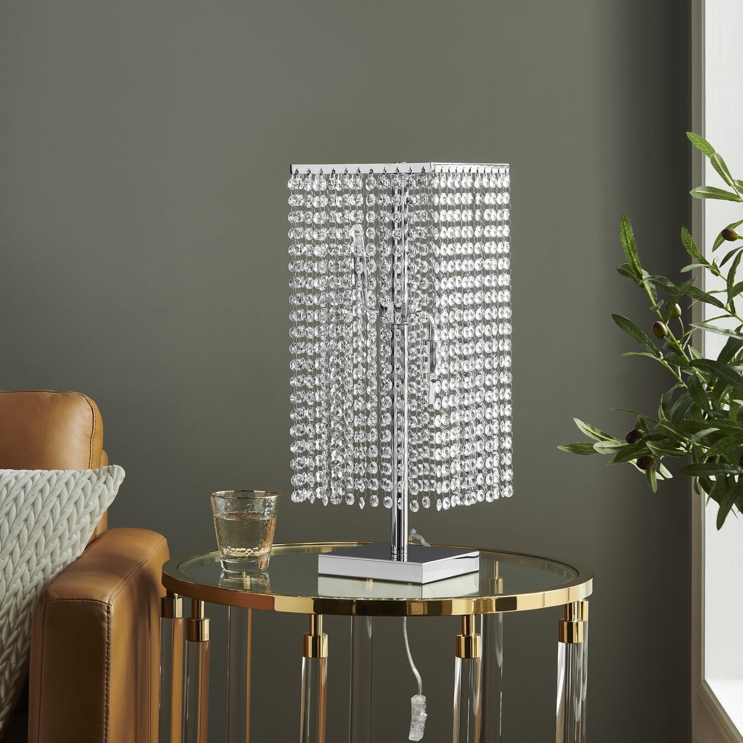 Finesse Decor Crystal Strand 7" W x 17" H Chrome Finish 2-Light LED Table Lamp