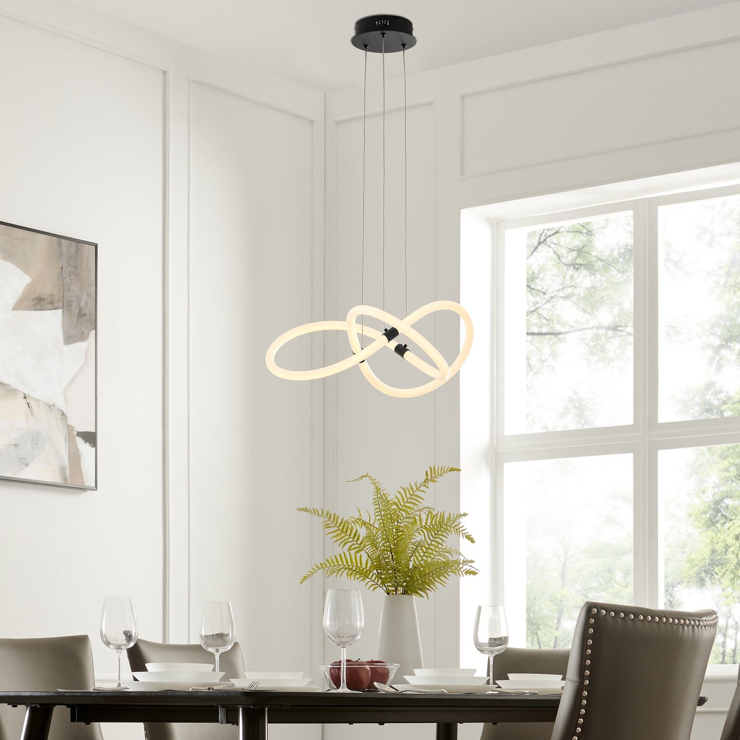 Finesse Decor Daisy 24" Matte Black Finish 1-Light LED Chandelier