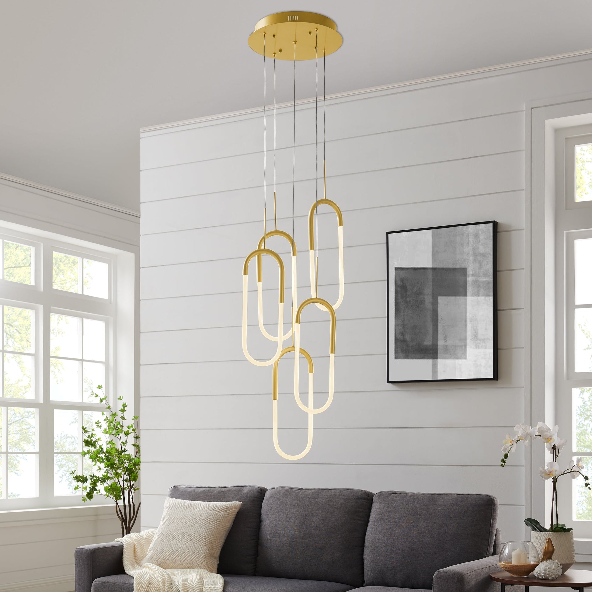 Finesse Decor Five Clips 14" Sandy Gold Finish 5-Light LED Chandelier