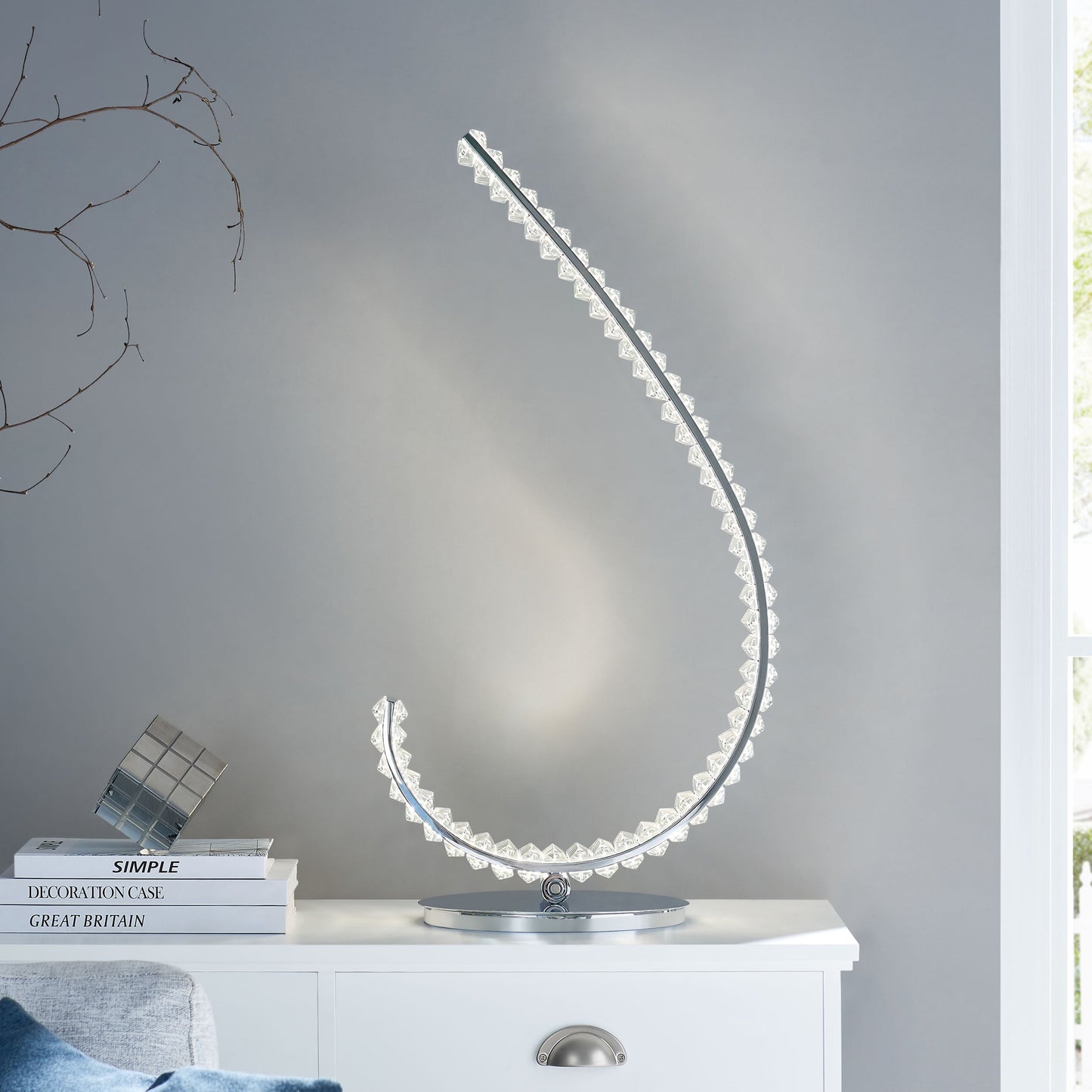 Finesse Decor Grace 6" W x 27" H Chrome and Crystal Finish 1-Light LED Strip Table Lamp