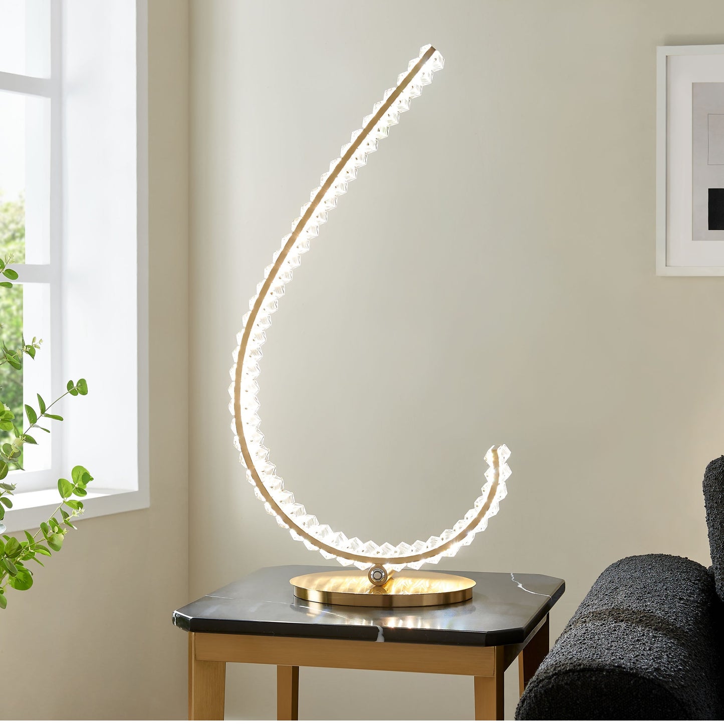 Finesse Decor Grace 6" W x 27" H Gold and Crystal Finish 1-Light LED Strip Table Lamp