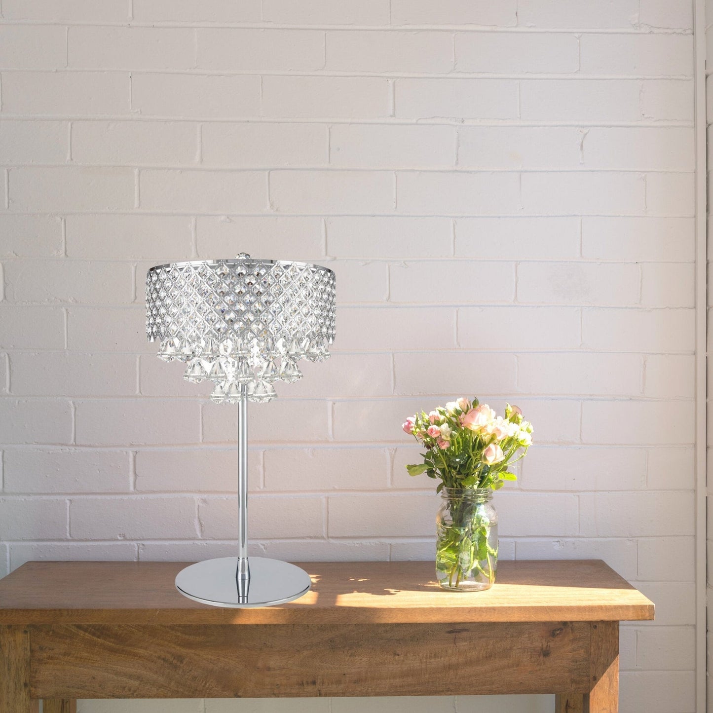 Finesse Decor Grand 16" W x 29" H Chrome Finish 6-Light Table Lamp With Crystal Shade