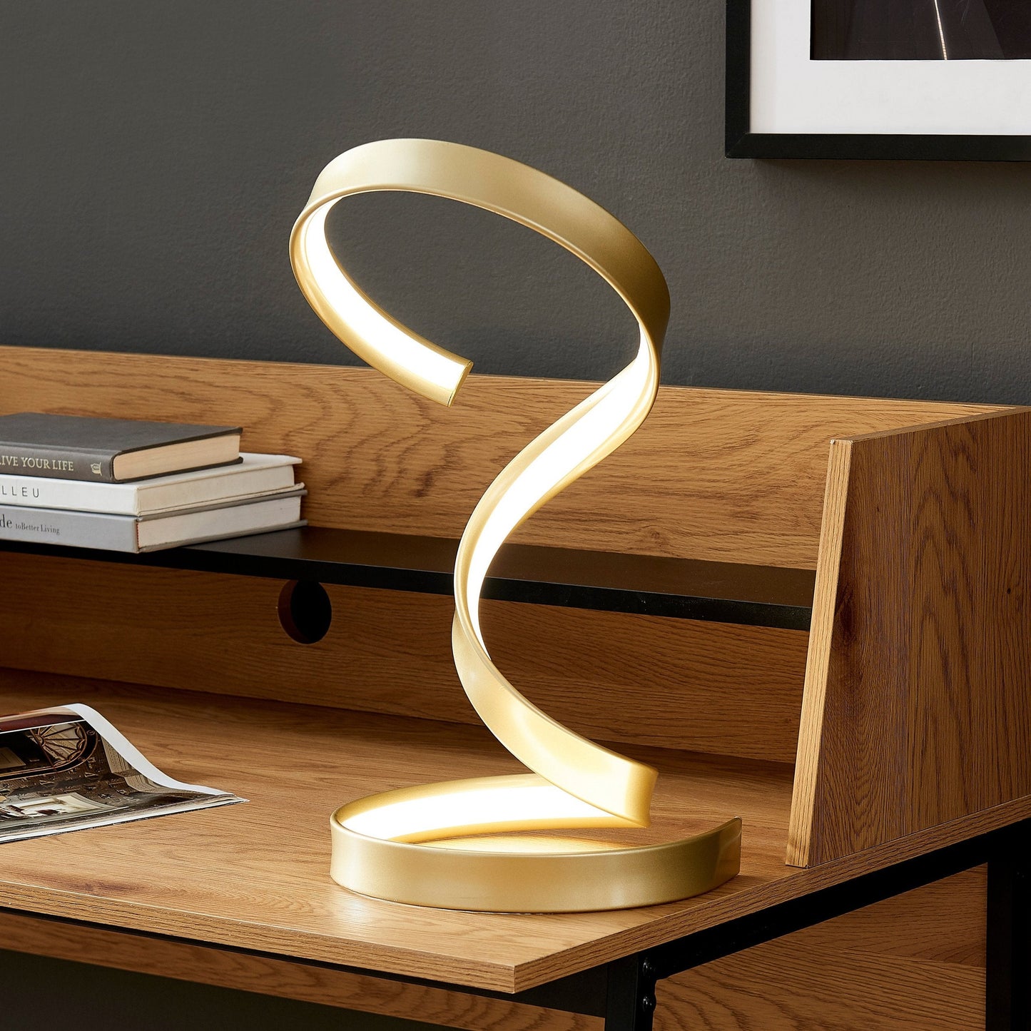 Finesse Decor Hamburg 9" W x 17" H Gold Finish 1-Light LED Strip Table Lamp With Dimmable Switch