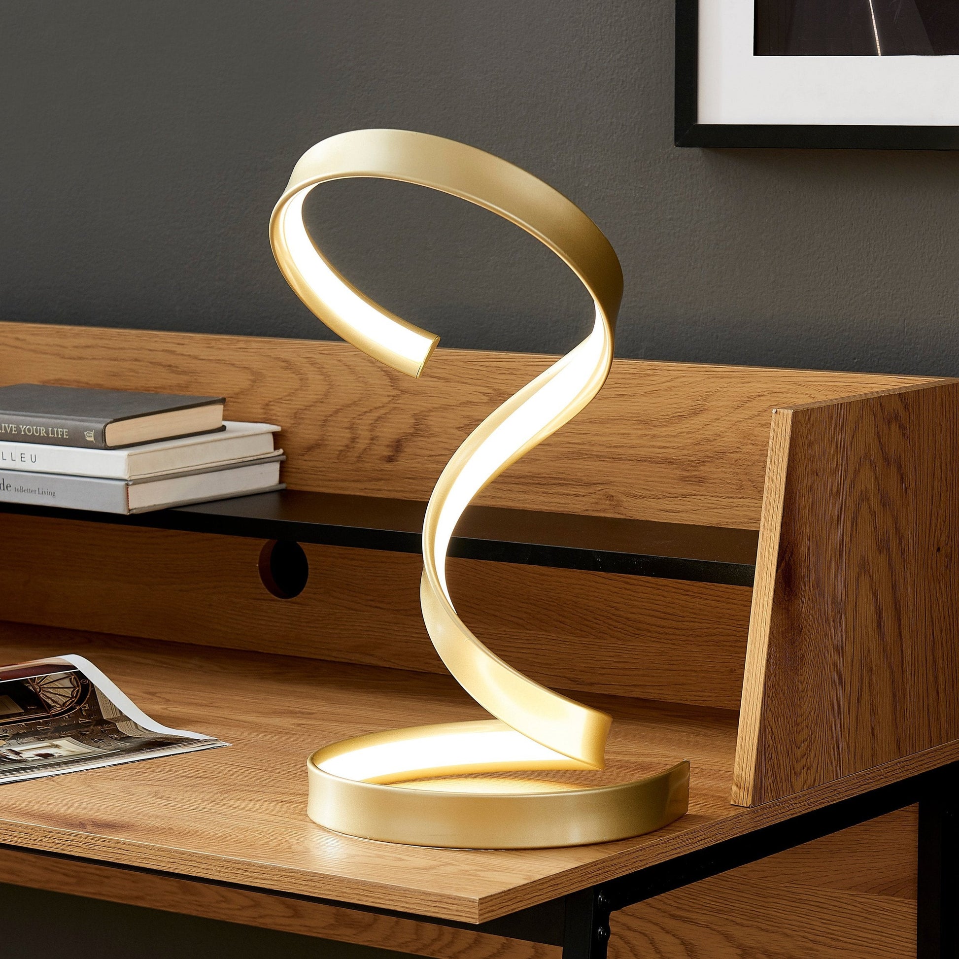 Finesse Decor Hamburg 9" W x 17" H Gold Finish 1-Light LED Strip Table Lamp With Dimmable Switch