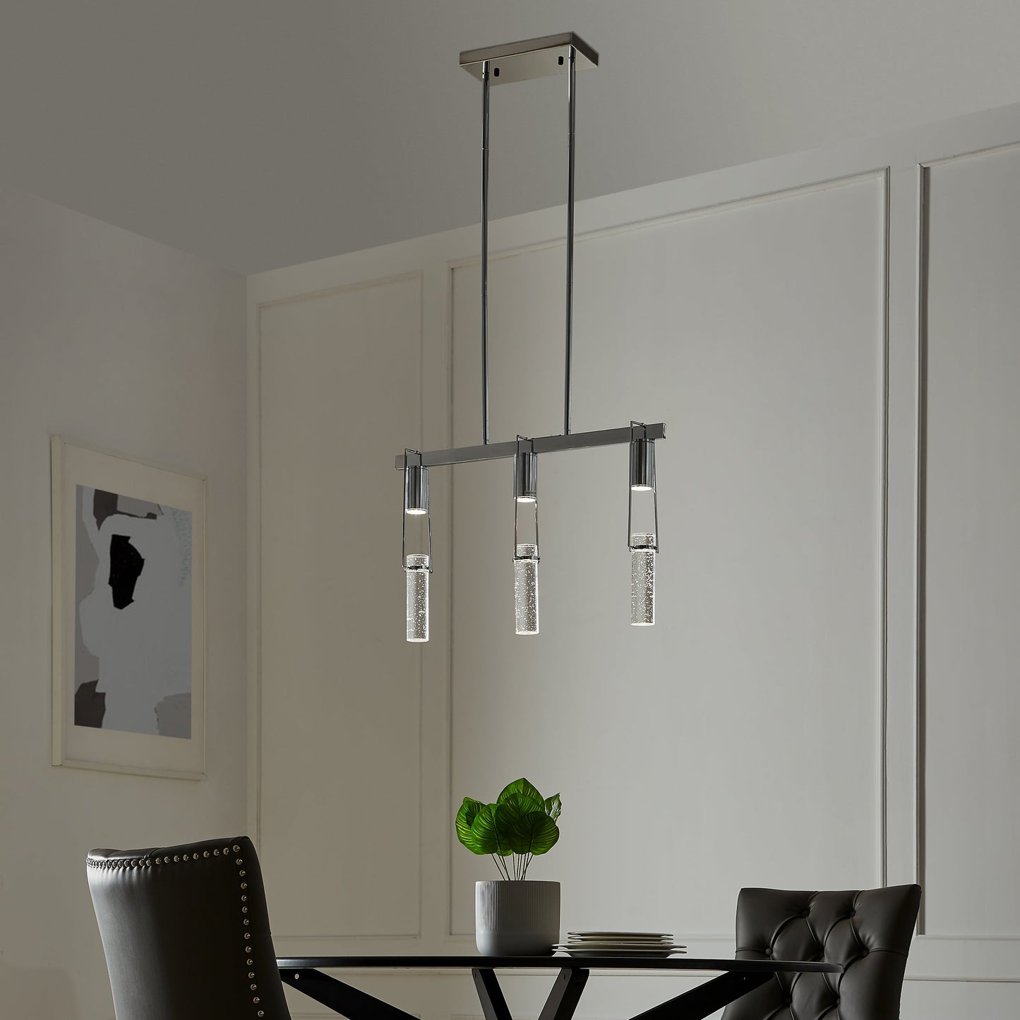 Finesse Decor Harmony 26" L x 21" H Chrome Finish 3-Light LED Chandelier