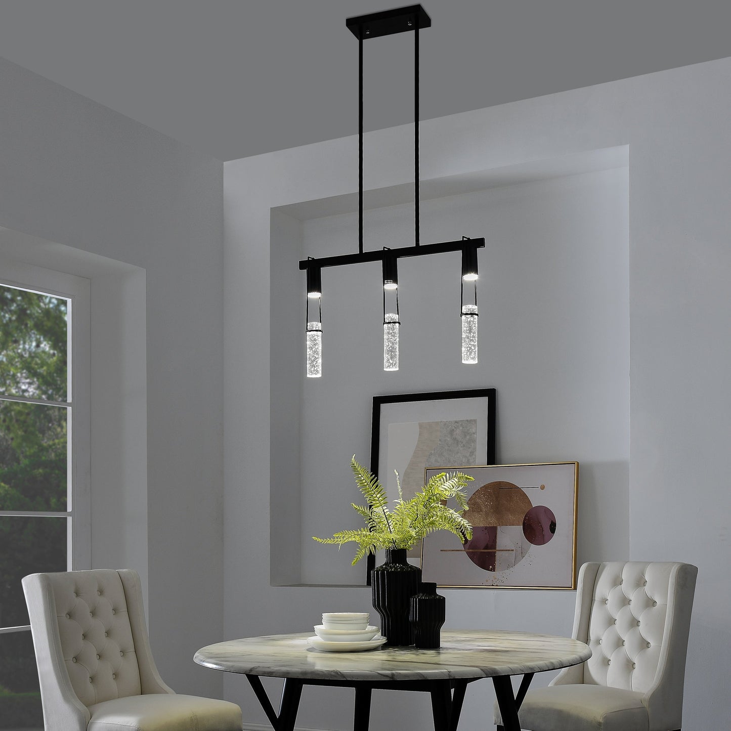 Finesse Decor Harmony 26" L x 21" H Matte Black Finish 3-Light LED Chandelier