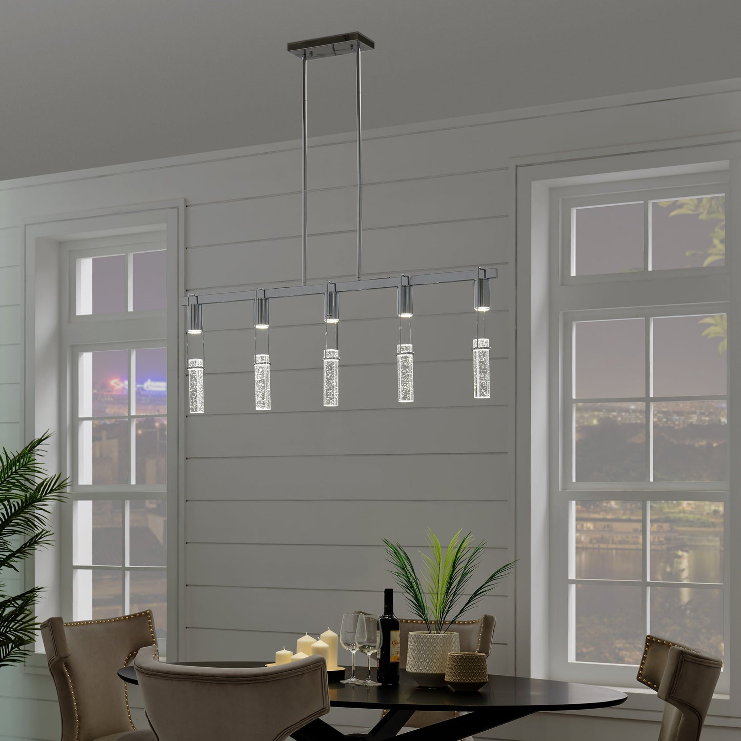 Finesse Decor Harmony 45" L x 21" H Chrome Finish 5-Light LED Chandelier