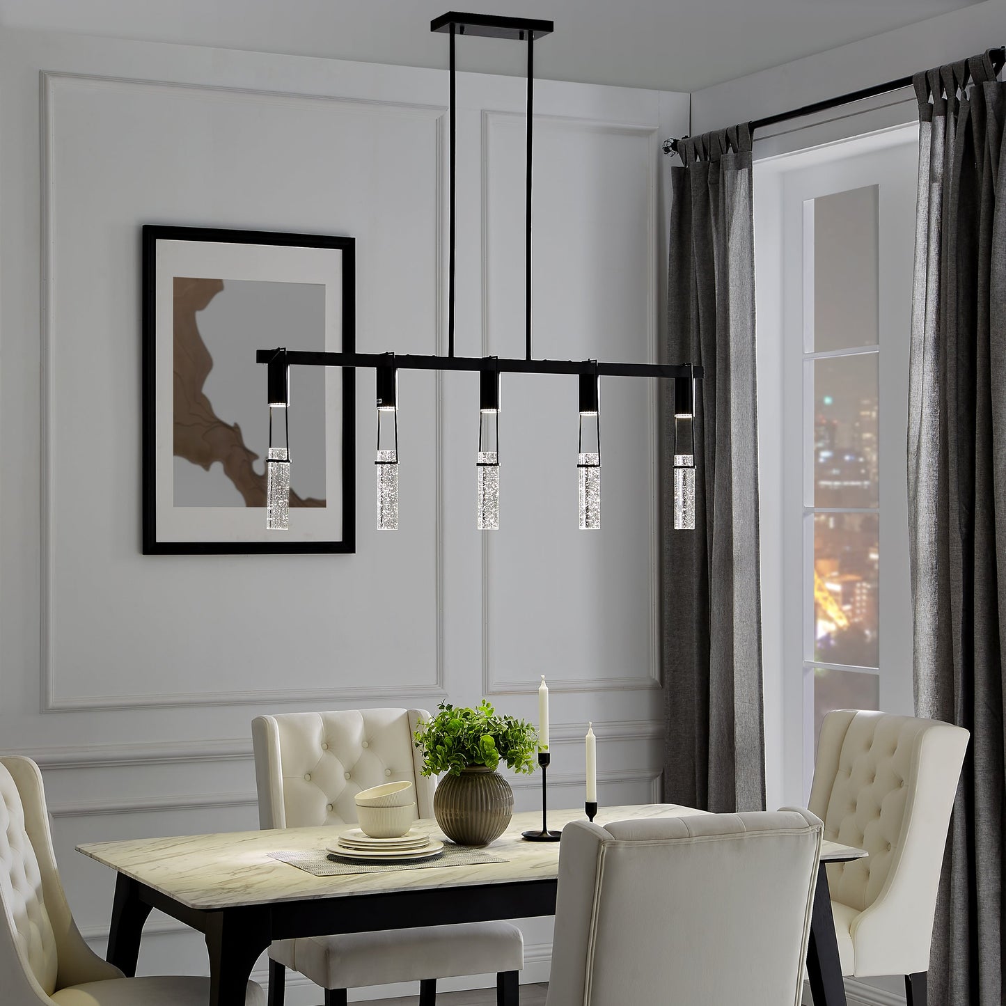 Finesse Decor Harmony 45" L x 21" H Matte Black Finish 5-Light LED Chandelier