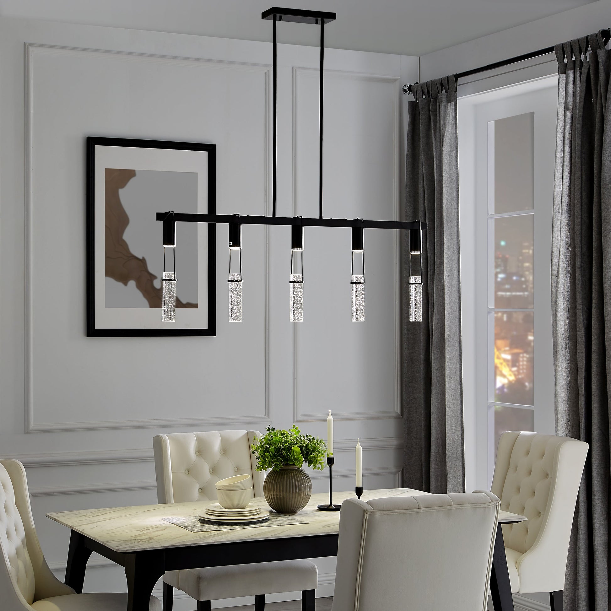 Finesse Decor Harmony 45" L x 21" H Matte Black Finish 5-Light LED Chandelier