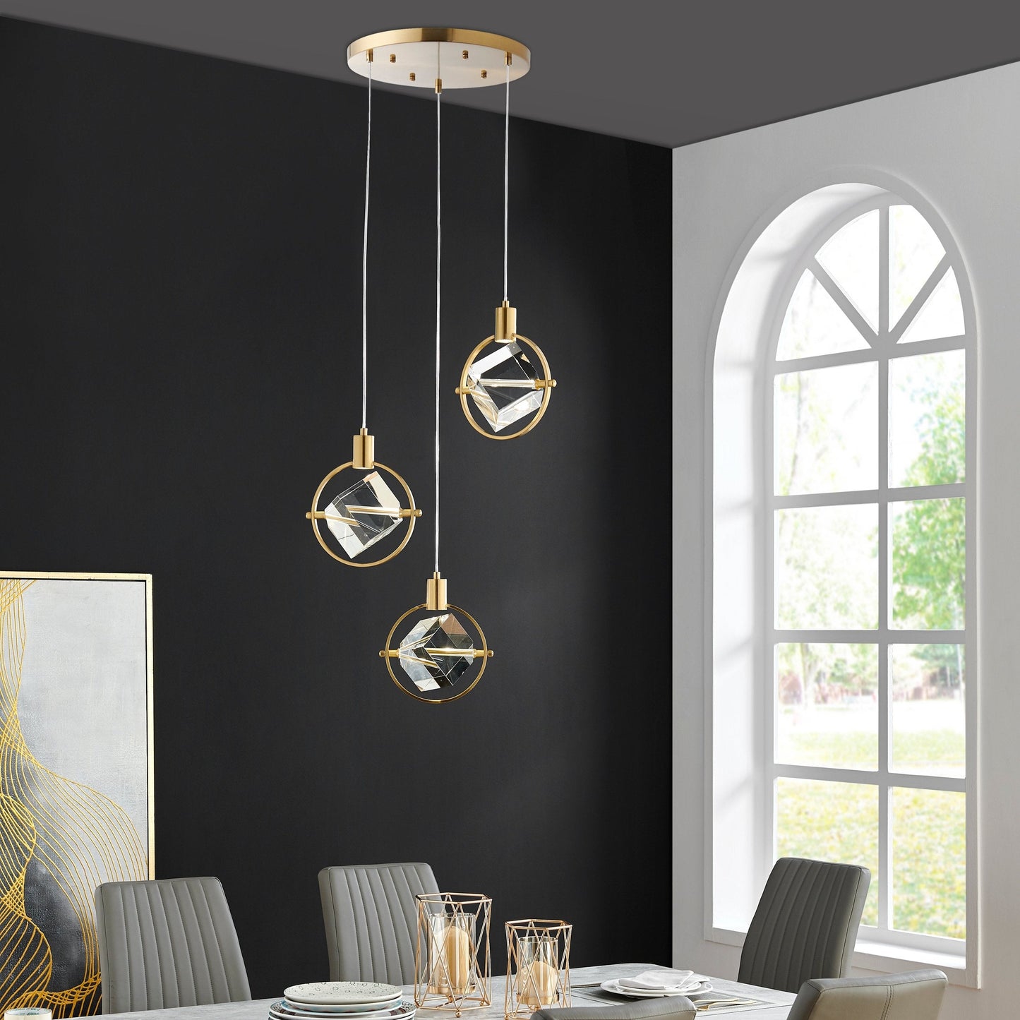 Finesse Decor Hollywood 18" W x 9" H Gold Finish 3-Light LED Chandelier