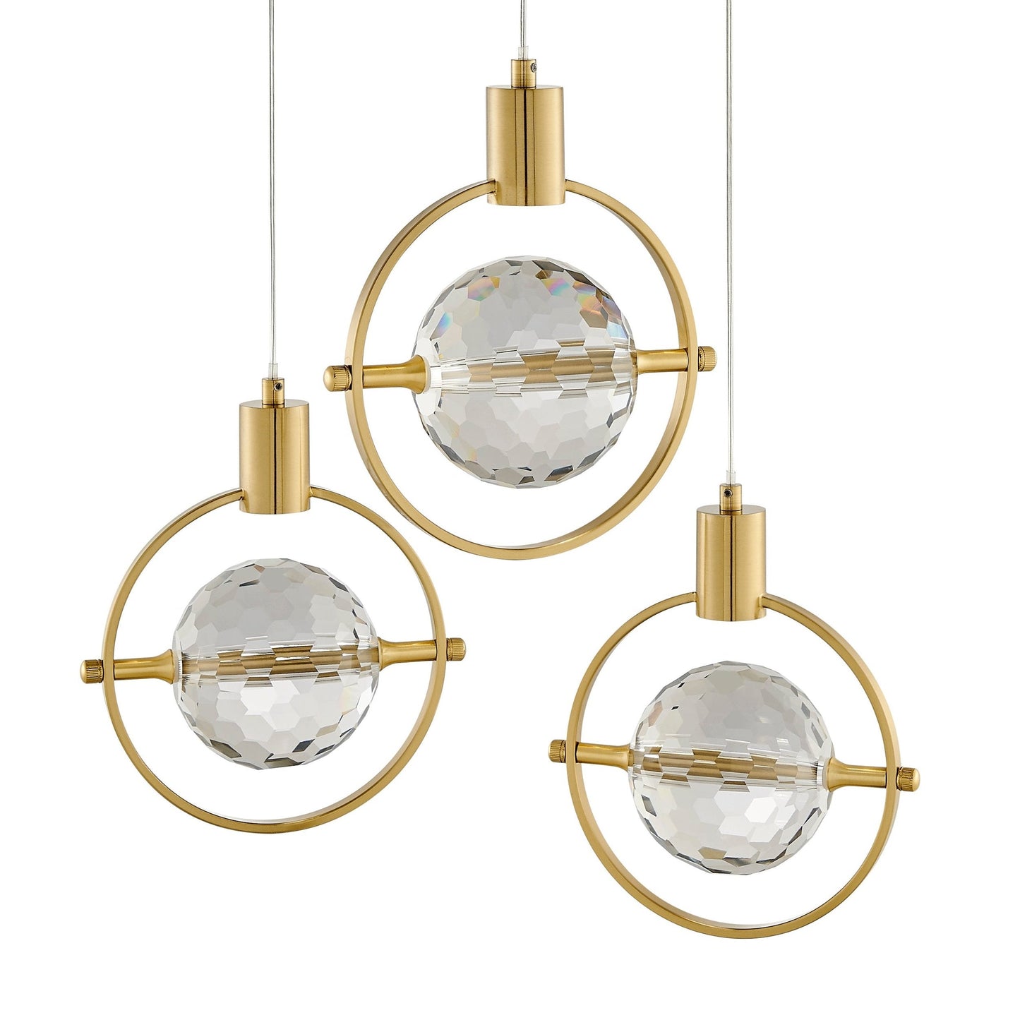 Finesse Decor Hollywood 18" W x 9" H Gold Finish 3-Light LED Crystal Globe Chandelier