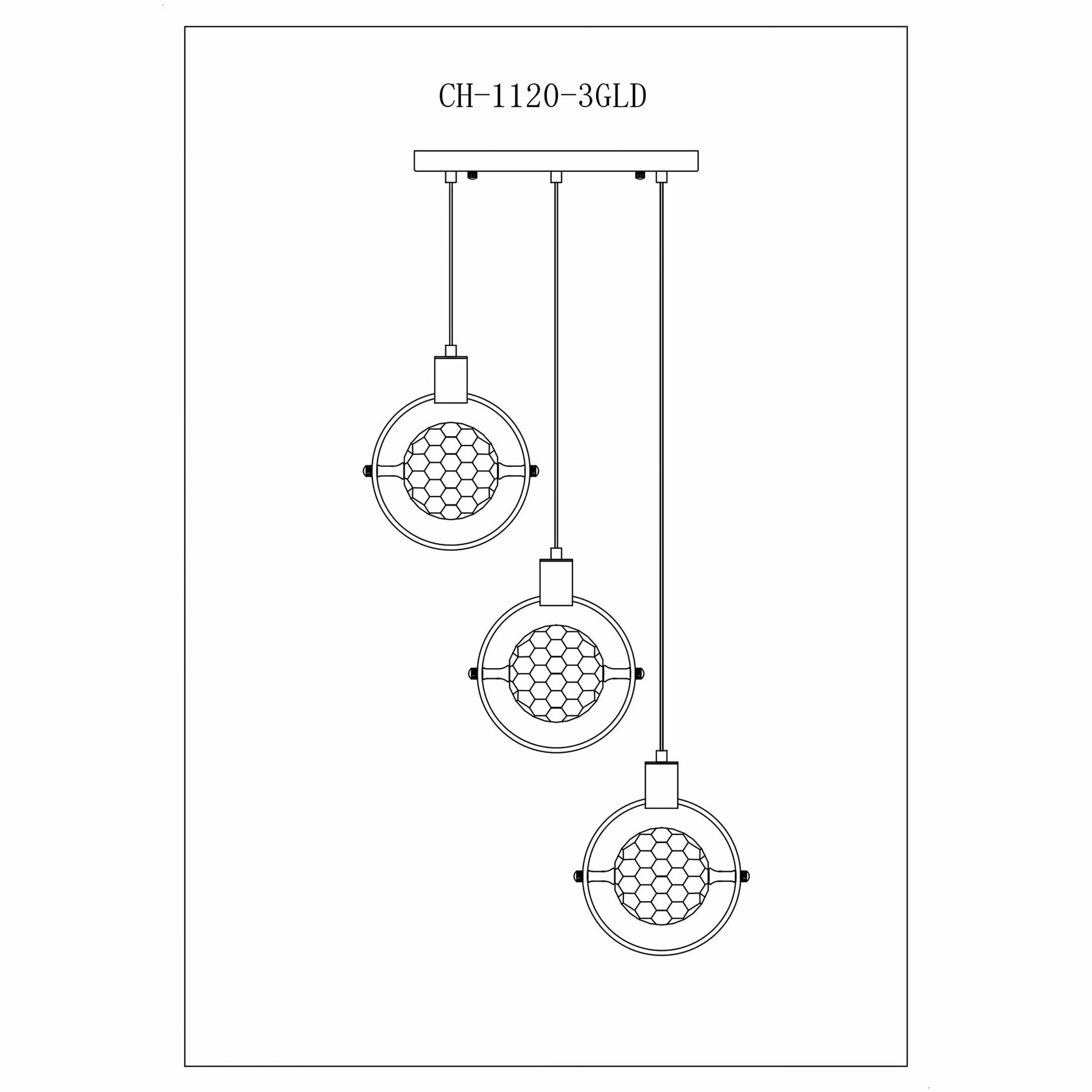 Finesse Decor Hollywood 18" W x 9" H Gold Finish 3-Light LED Crystal Globe Chandelier