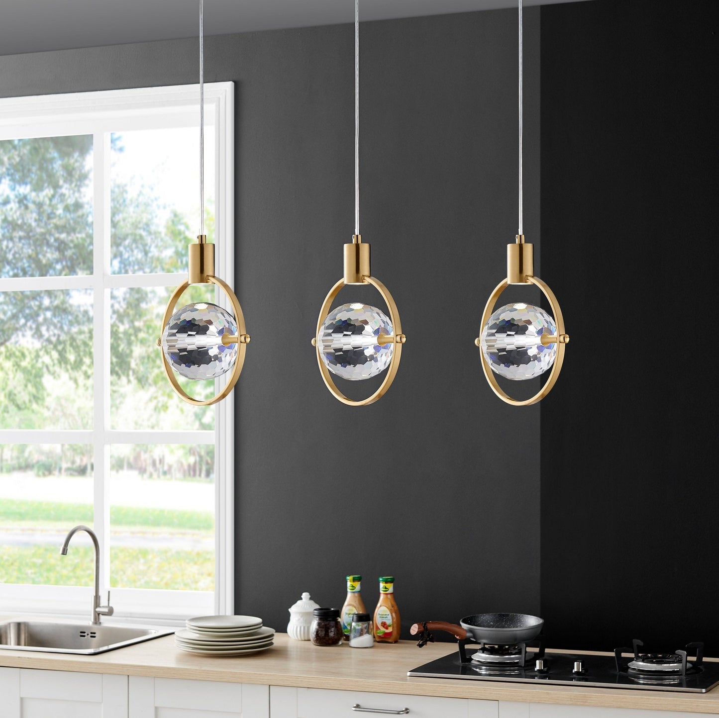 Finesse Decor Hollywood 7" W x 9" H Gold Finish 1-Light LED Crystal Globe Chandelier