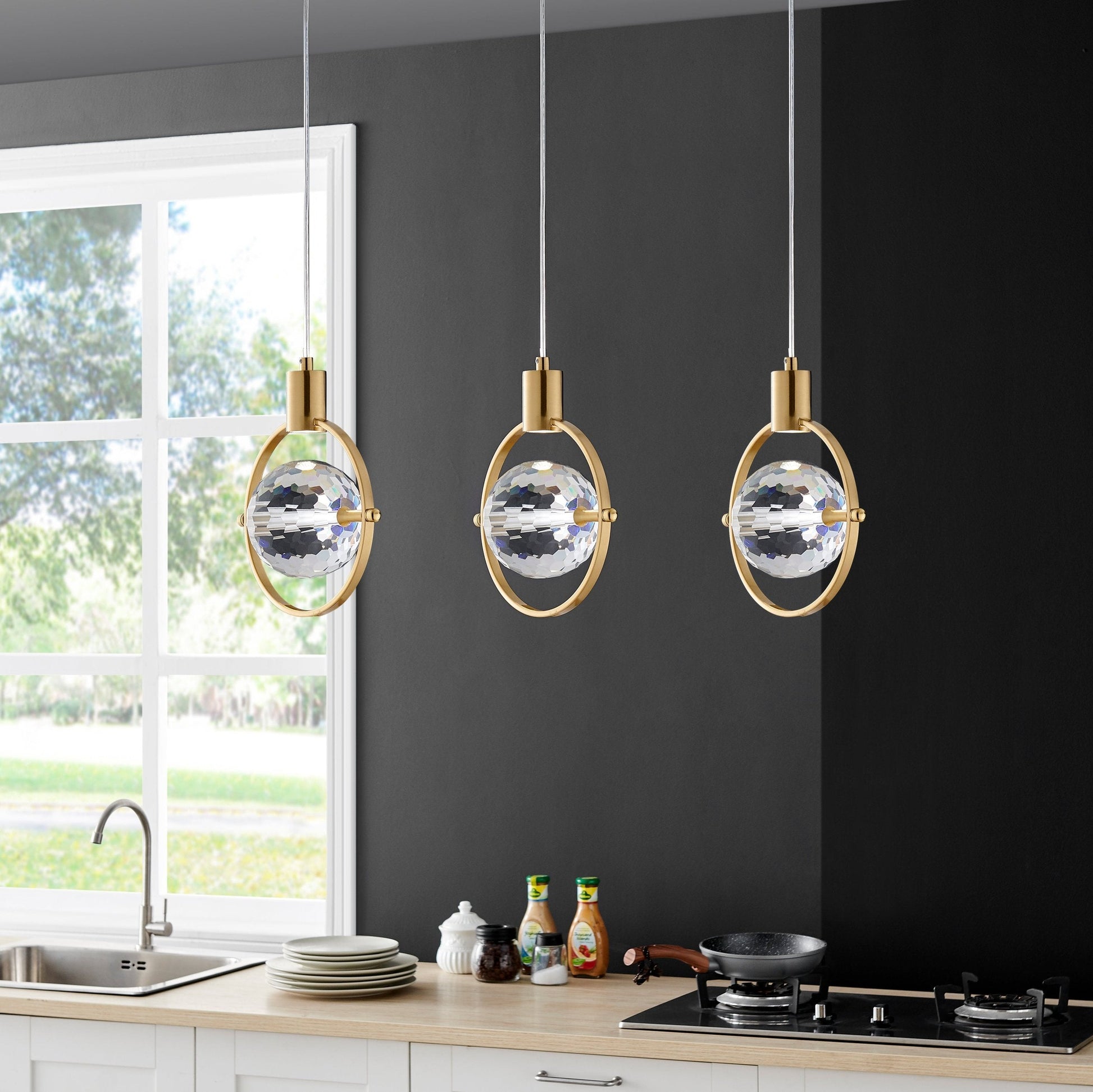 Finesse Decor Hollywood 7" W x 9" H Gold Finish 1-Light LED Crystal Globe Chandelier