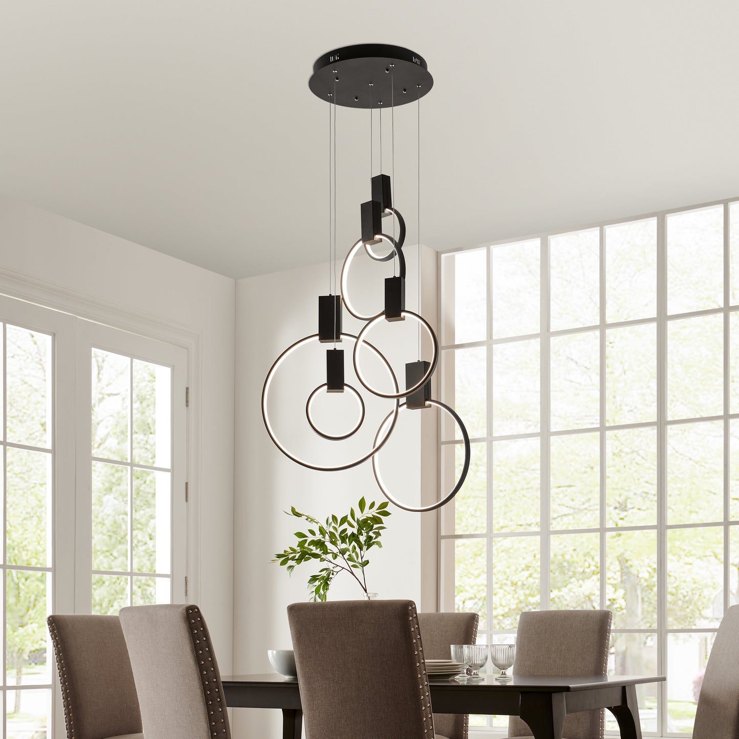 Finesse Decor Hong Kong 20" Matte Black Finish 6-Light LED Chandelier