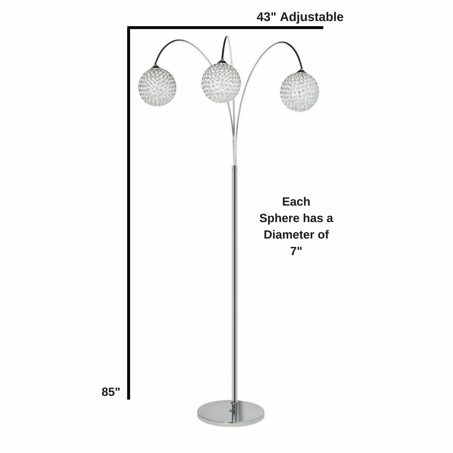 Finesse Decor Horizontal Crystal Spheres 85" Chrome Finish 3-Light LED Floor Lamp