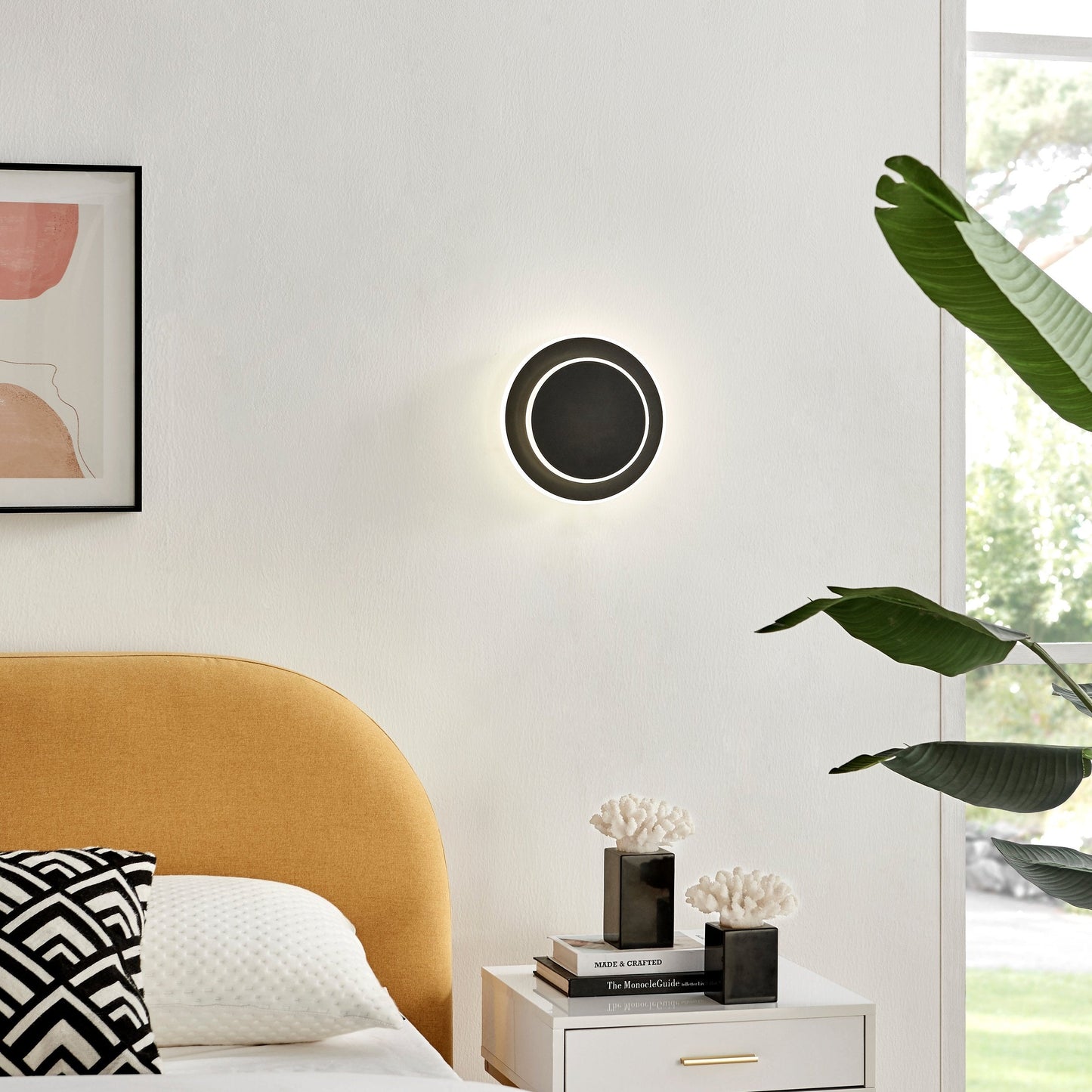 Finesse Decor Luna Eclipse 11" Matte Black Acrylic Two Circle Wall Lamp