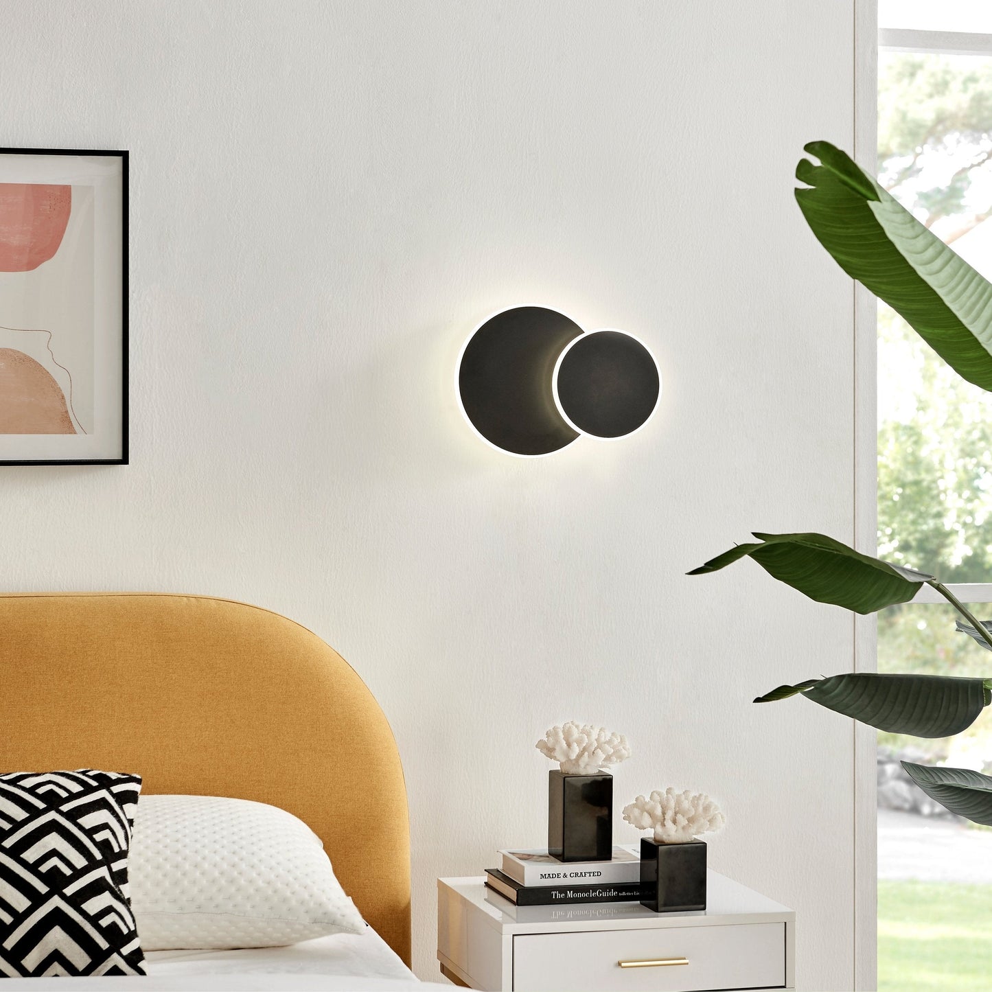 Finesse Decor Luna Eclipse 11" Matte Black Acrylic Two Circle Wall Lamp