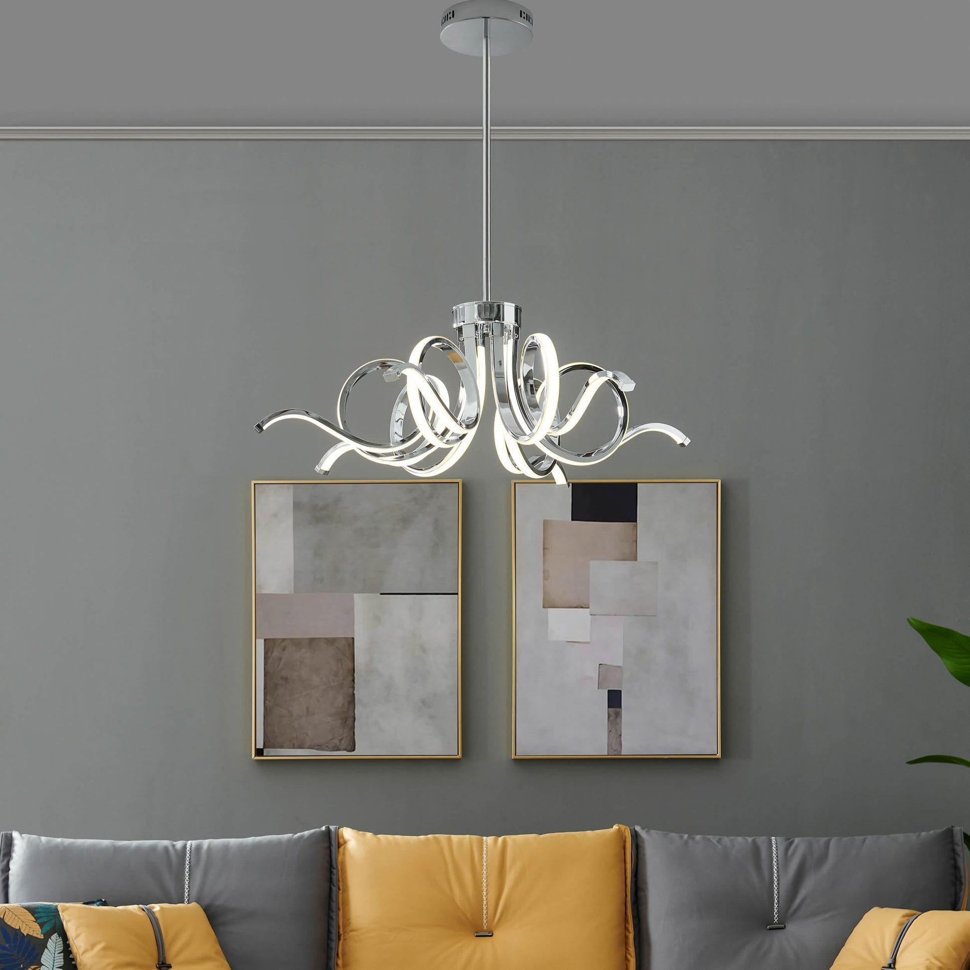 Finesse Decor Magnolia 32" Chrome Finish 6-Light LED Chandelier