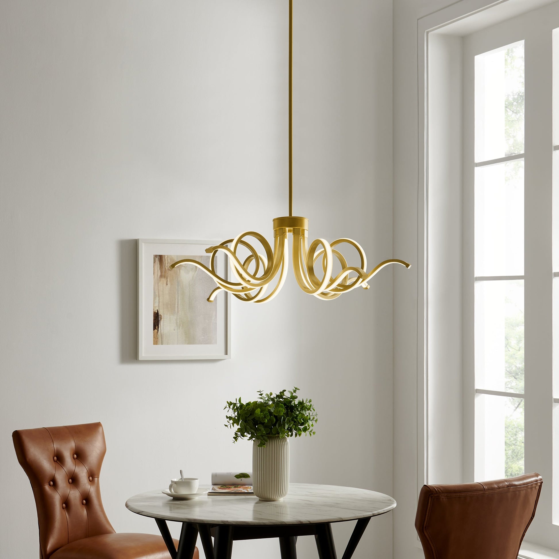 Finesse Decor Magnolia 32" Gold Finish 6-Light LED Chandelier