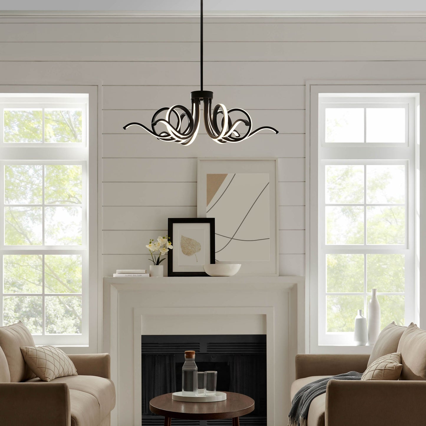 Finesse Decor Mangnolia 32" Black 6-Light LED Chandelier
