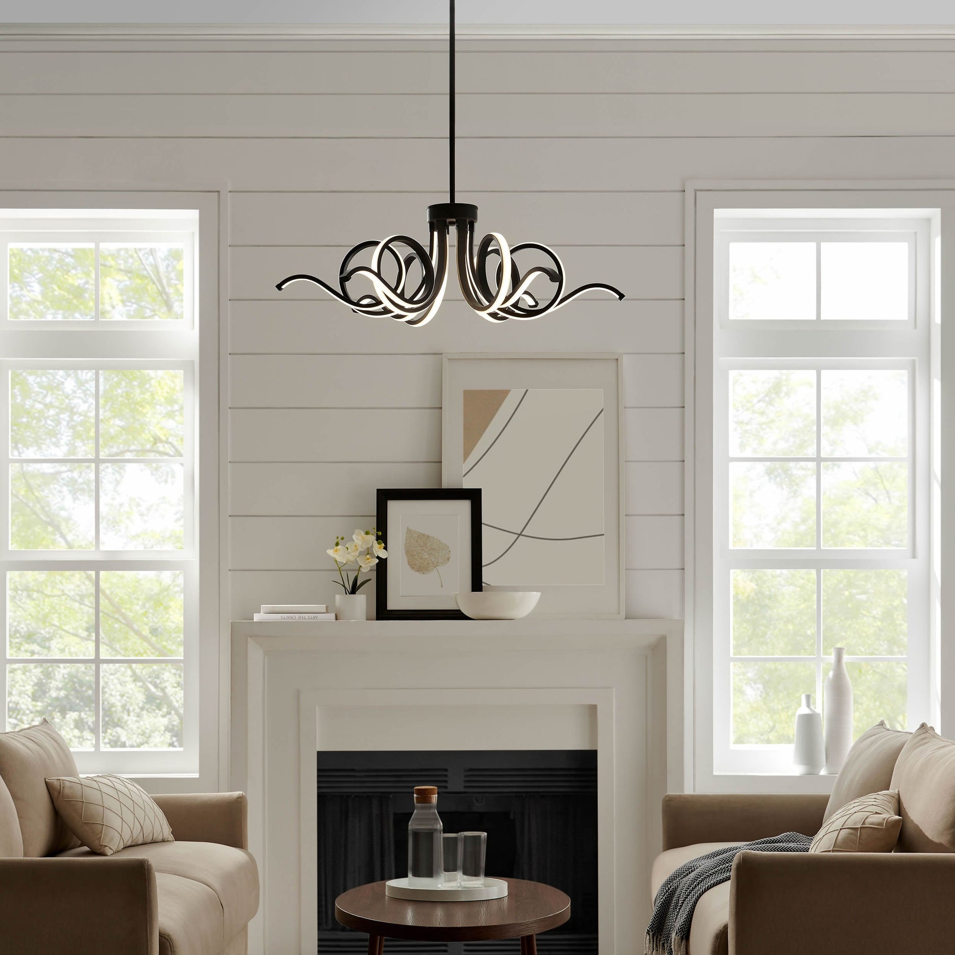 Finesse Decor Mangnolia 32" Black 6-Light LED Chandelier