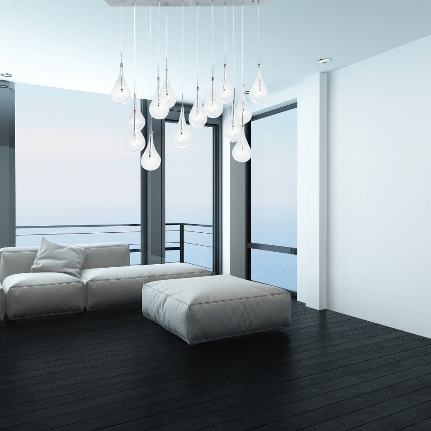 Finesse Decor Modern Glass Drop 12" Chrome Finish 14-Light LED Chandelier