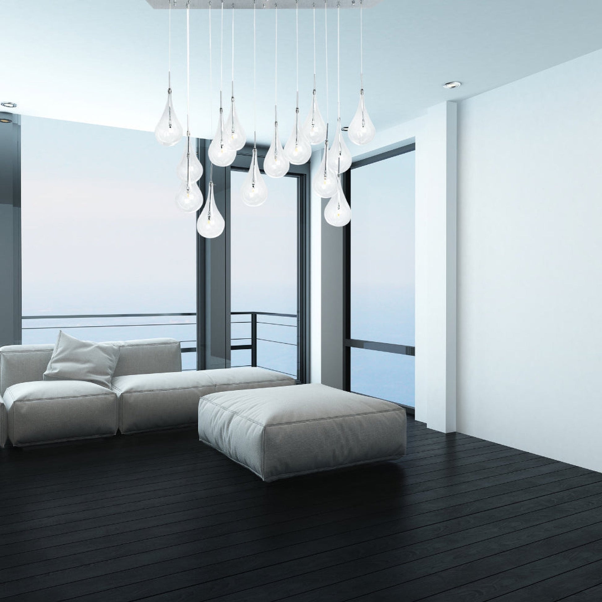 Finesse Decor Modern Glass Drop 12" Chrome Finish 14-Light LED Chandelier