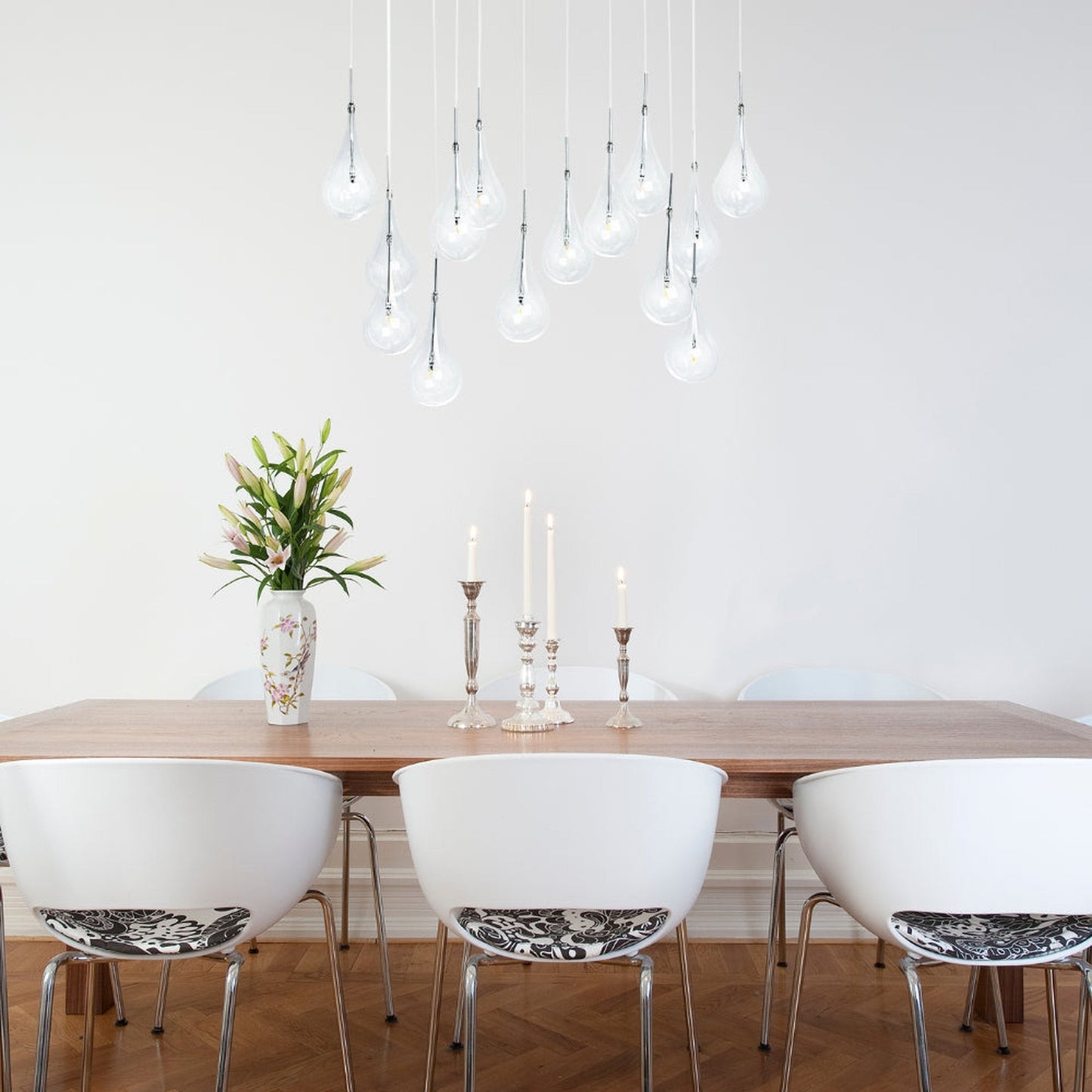 Finesse Decor Modern Glass Drop 12" Chrome Finish 14-Light LED Chandelier