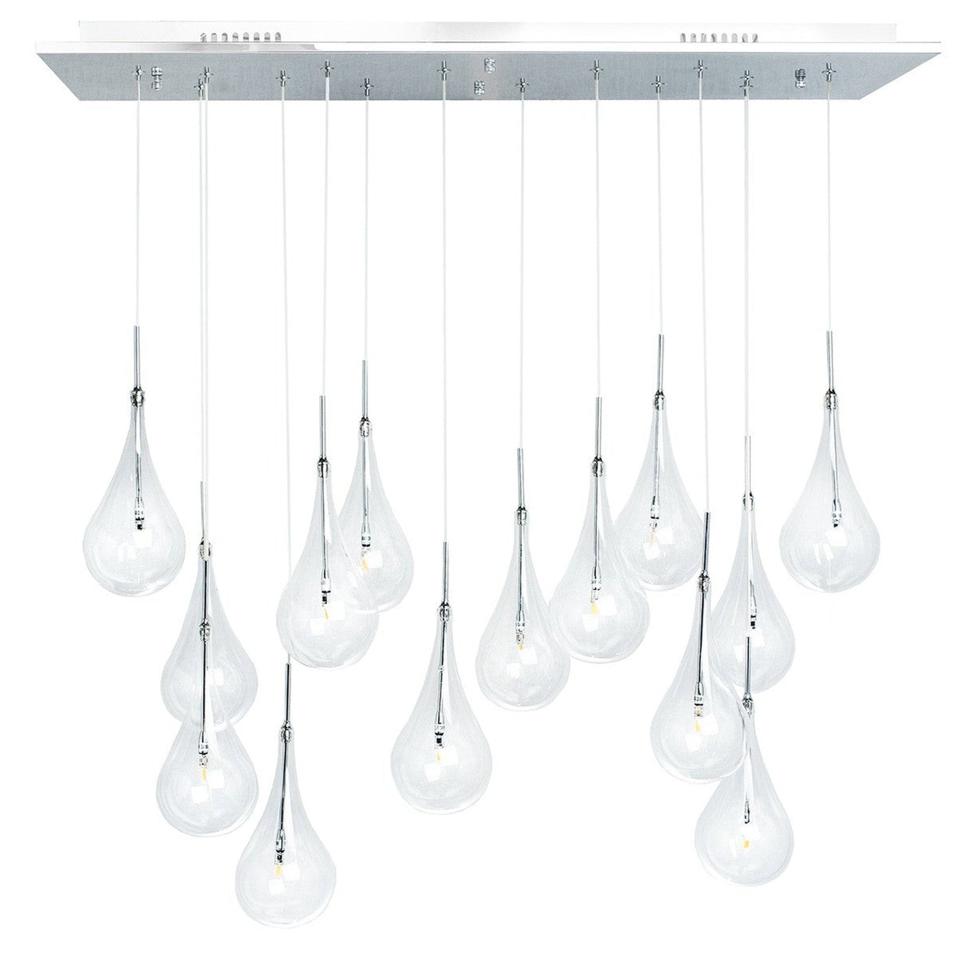Finesse Decor Modern Glass Drop 12" Chrome Finish 14-Light LED Chandelier