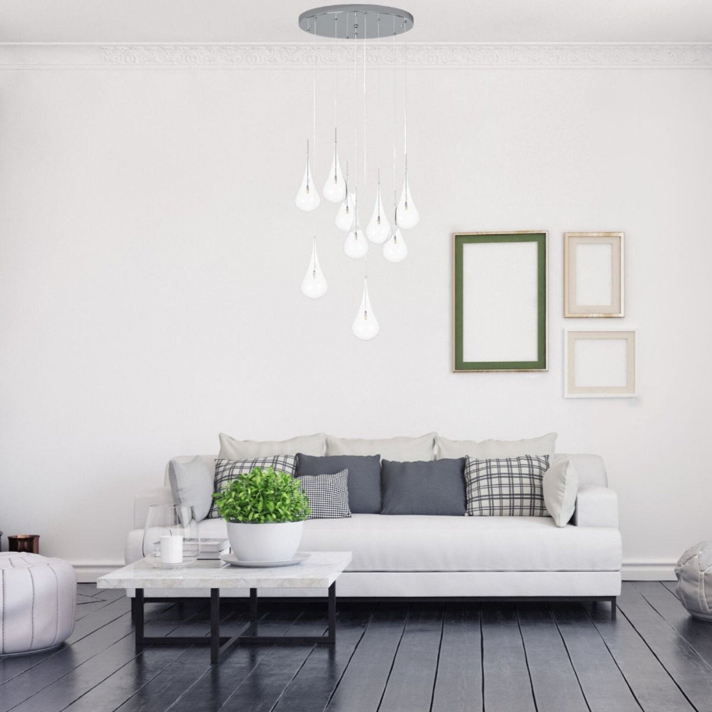 Finesse Decor Modern Glass Drop 15" Chrome Finish 9-Light LED Chandelier