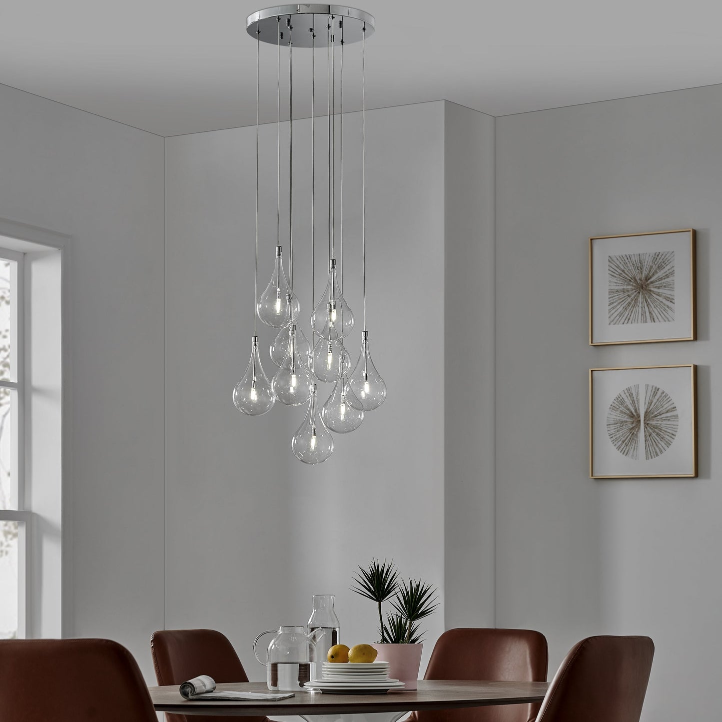 Finesse Decor Modern Glass Drop 15" Chrome Finish 9-Light LED Chandelier