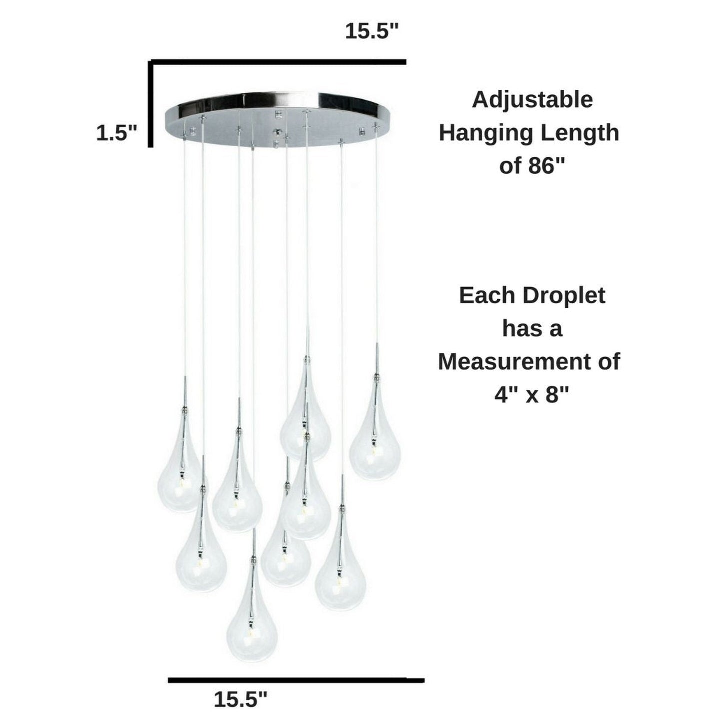 Finesse Decor Modern Glass Drop 15" Chrome Finish 9-Light LED Chandelier