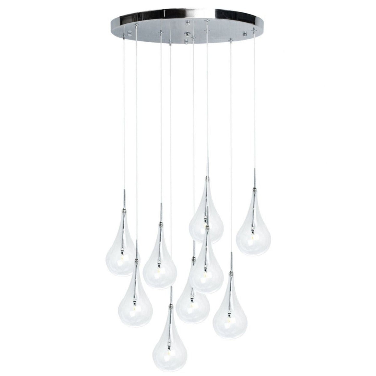 Finesse Decor Modern Glass Drop 15" Chrome Finish 9-Light LED Chandelier