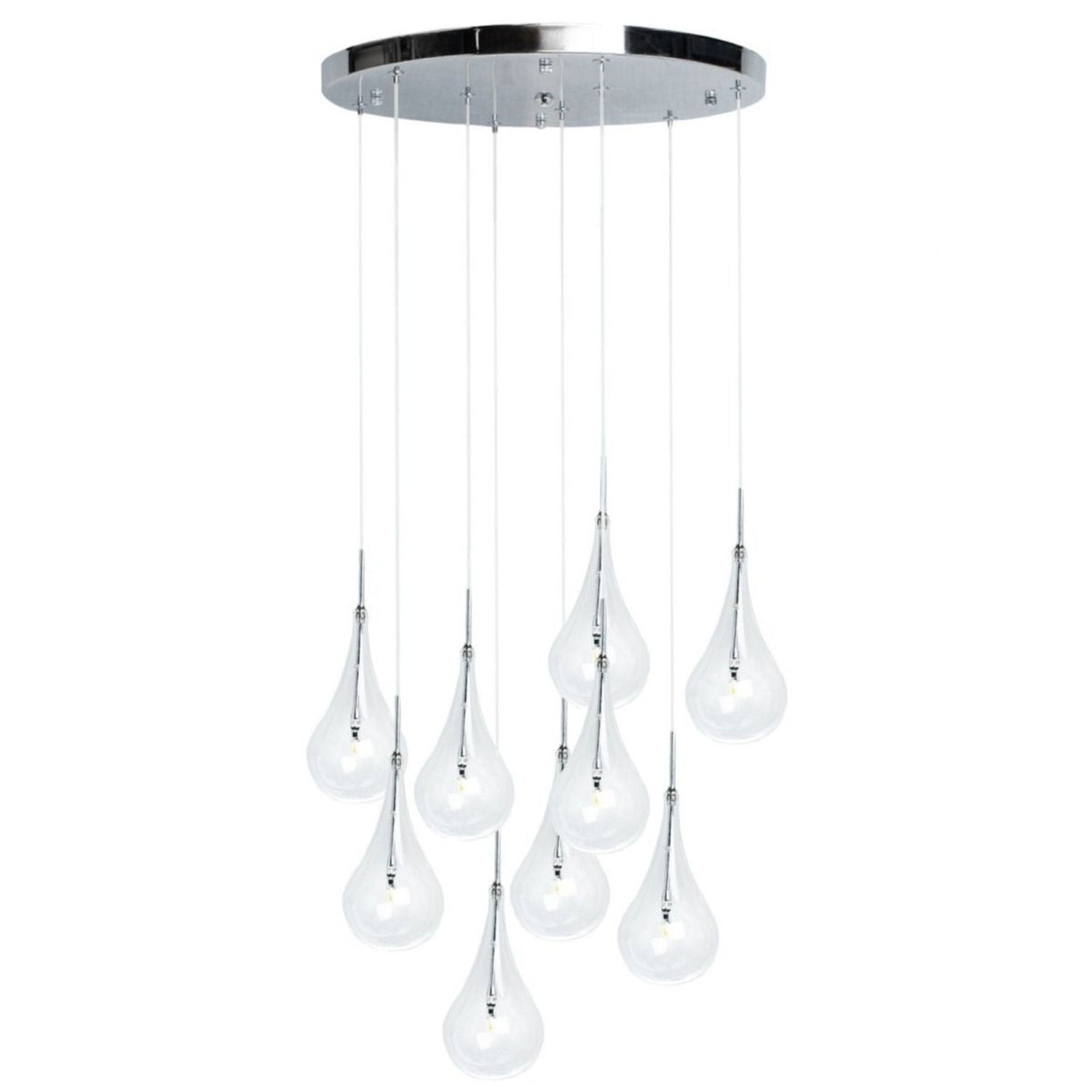 Finesse Decor Modern Glass Drop 15" Chrome Finish 9-Light LED Chandelier