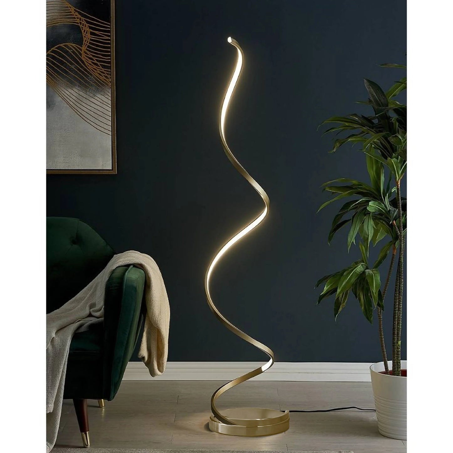 Finesse Decor Modern Spiral 61" Gold Finish 1-Light LED Floor Lamp