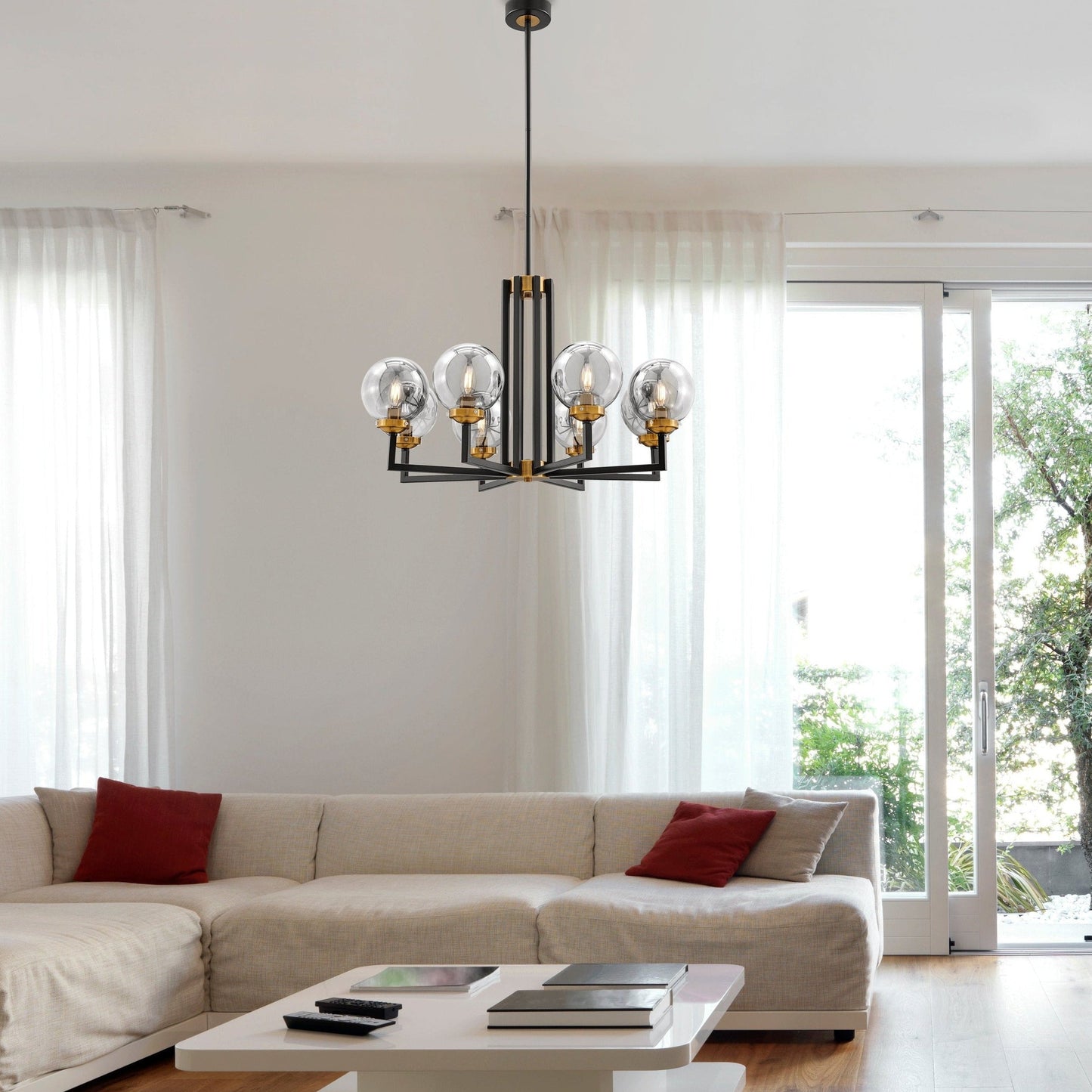 Finesse Decor Monachopsis 29" Gold and Black Finish 8-Light LED Chandelier