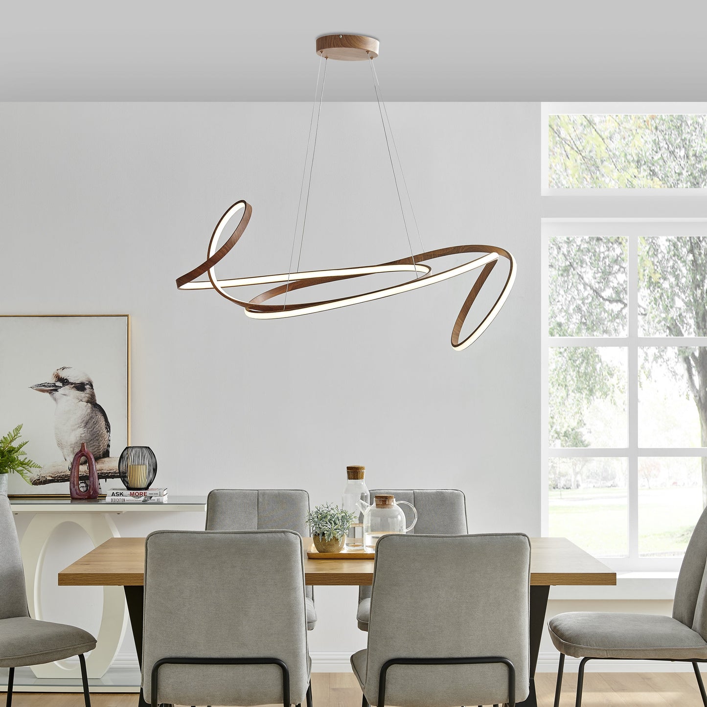 Finesse Decor Moscow 23" W x 14" H Brown Wood Finish 1-Light LED Chandelier