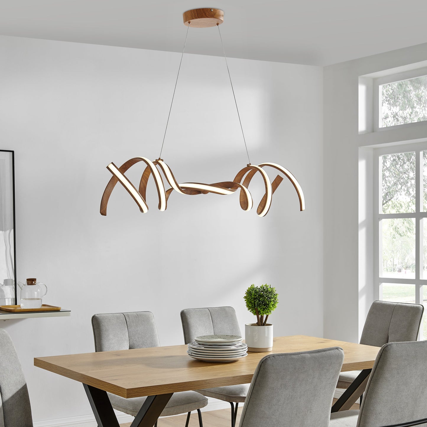 Finesse Decor Munich 11" W x 13" H Brown Wood Finish 2-Light LED Chandelier