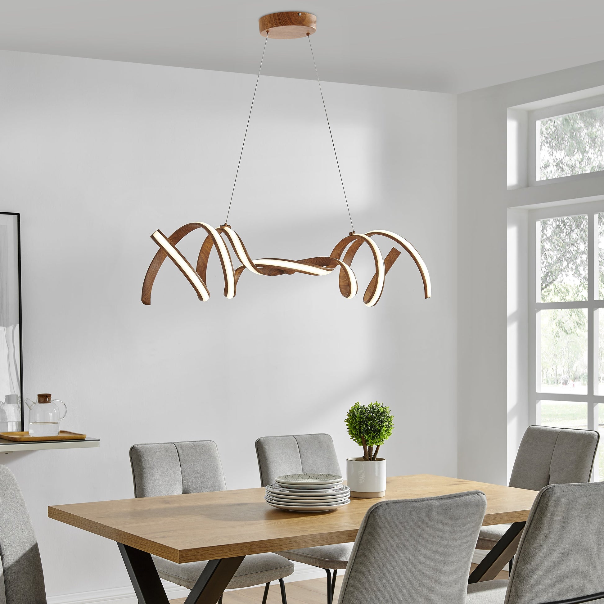 Finesse Decor Munich 11" W x 13" H Brown Wood Finish 2-Light LED Chandelier