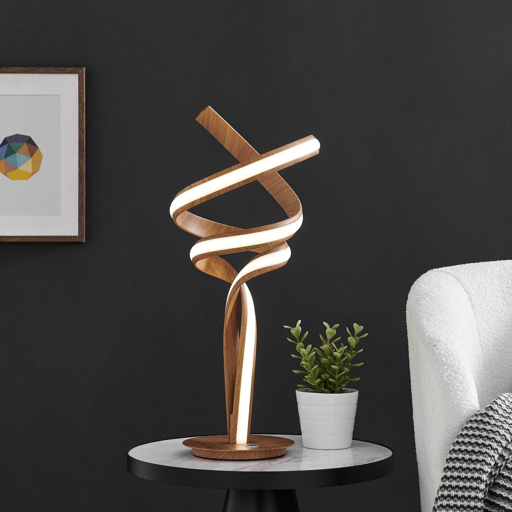 Finesse Decor Munich 17" W x 19" H Brown Wood Finish 2-Light LED Strip Table Lamp With Touch Dimmer