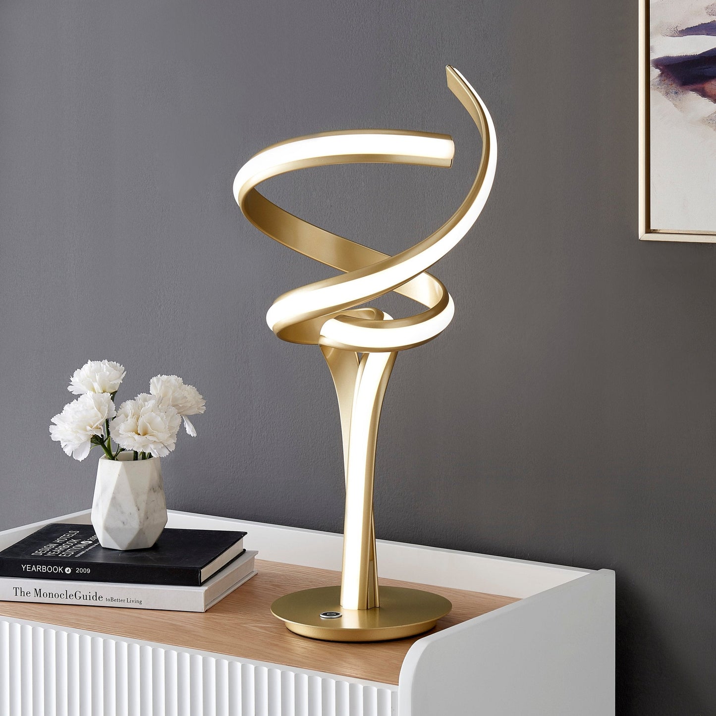 Finesse Decor Munich 17" W x 19" H Gold Finish 2-Light LED Strip Table Lamp With Touch Dimmer