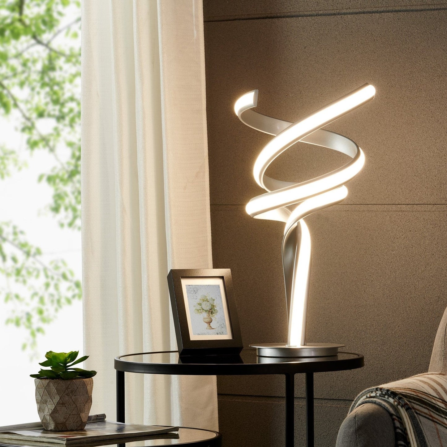 Finesse Decor Munich 17" W x 19" H Silver Finish 2-Light LED Strip Table Lamp