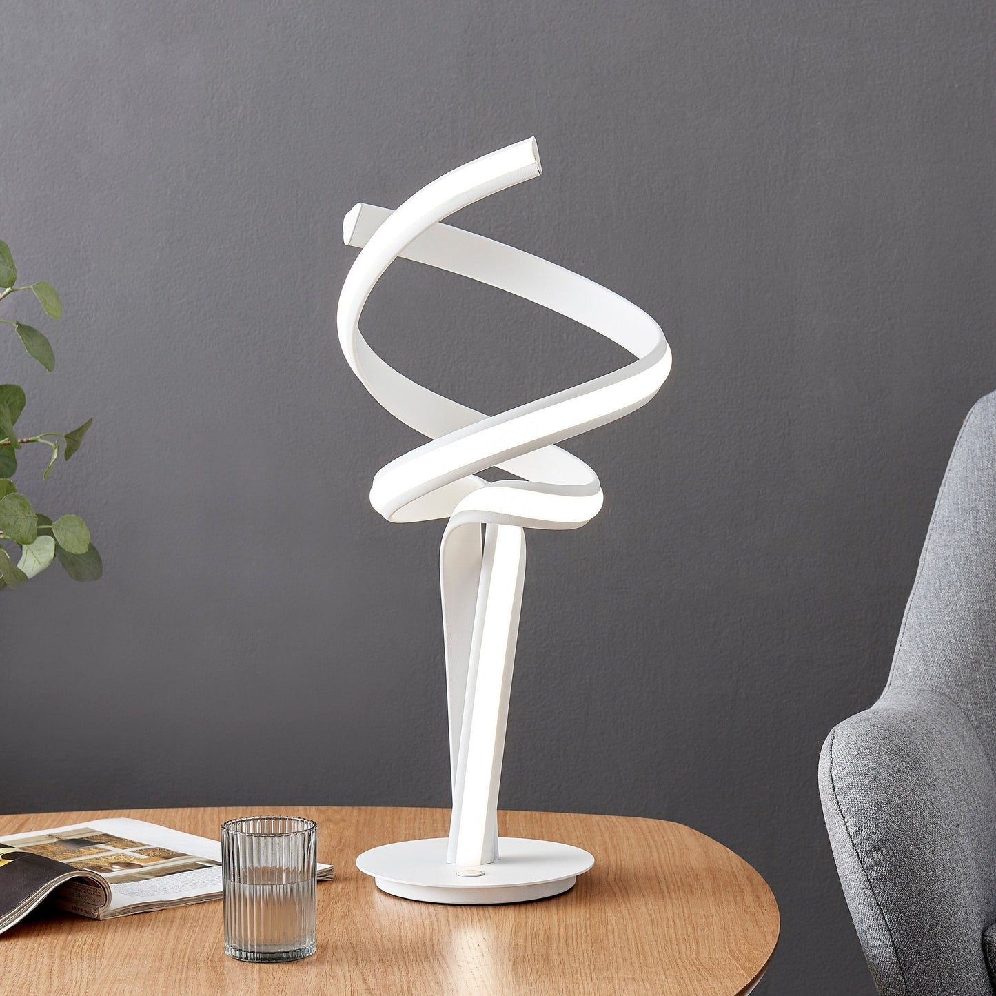 Finesse Decor Munich 17" W x 19" H White Finish 2-Light LED Strip Table Lamp With Touch Dimmer